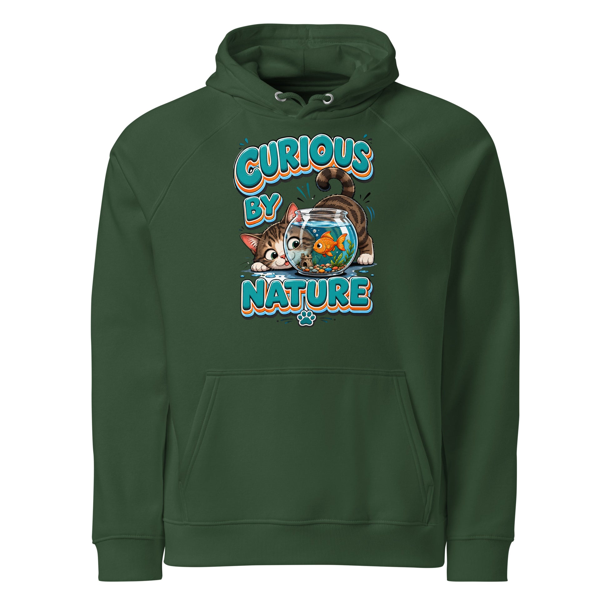 Elite Curious Cat - Premium Luxury Eco Raglan Hoodie for Cat Lovers by printfluence.net
