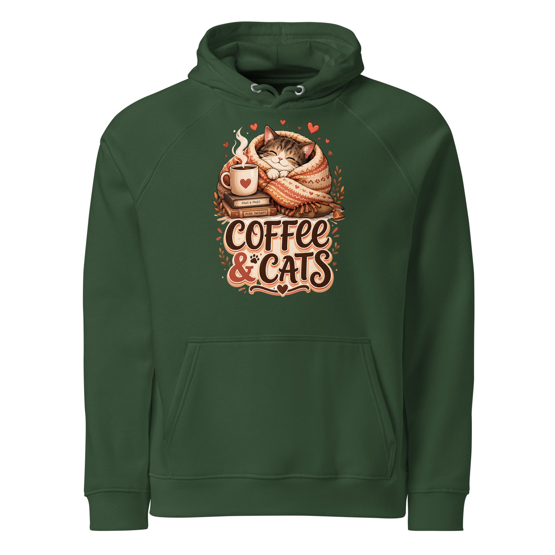 Elite Coffee and Cats - Premium Luxury Eco Raglan Hoodie for Cat Lovers by printfluence.net
