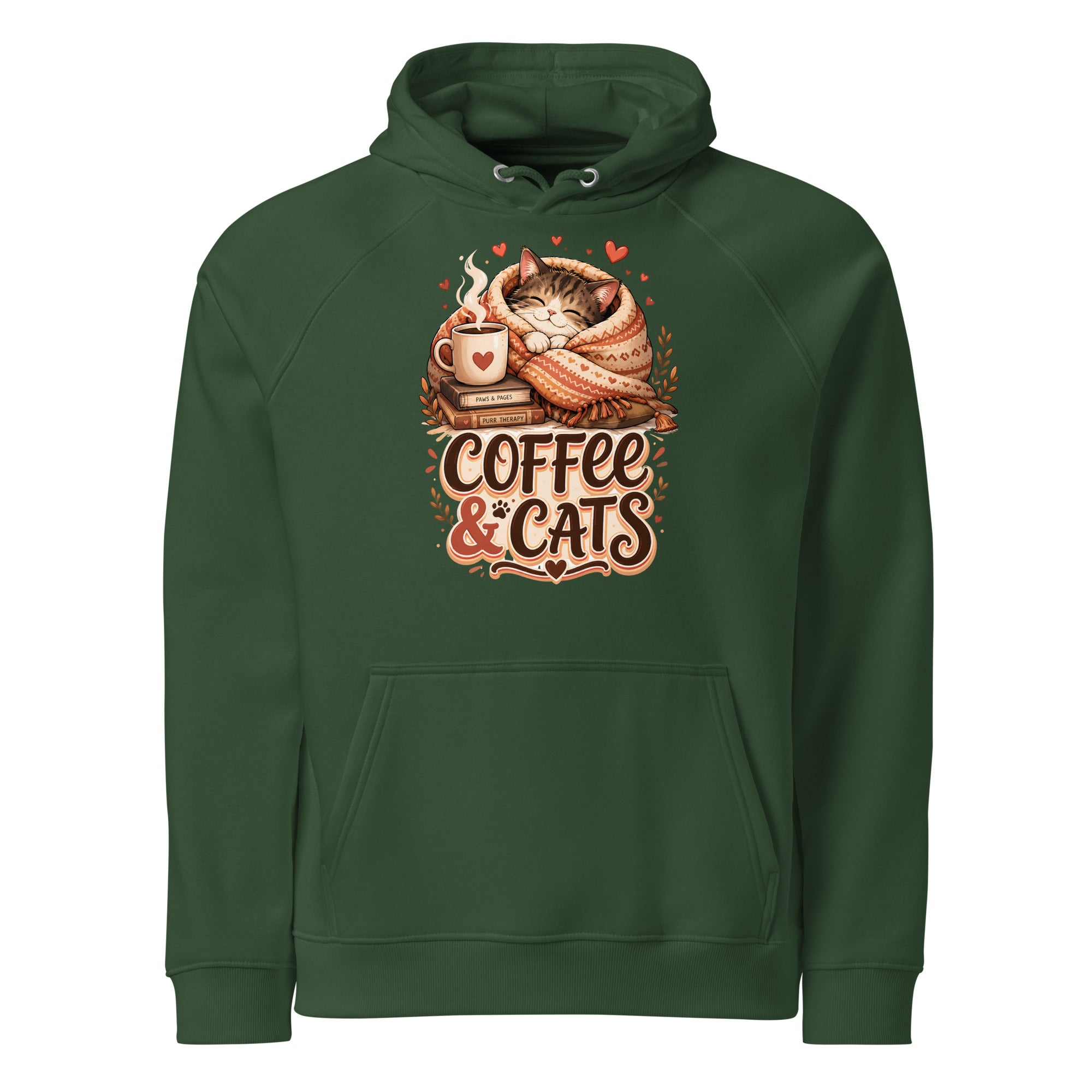 Elite Coffee and Cats - Premium Luxury Eco Raglan Hoodie for Cat Lovers by printfluence.net