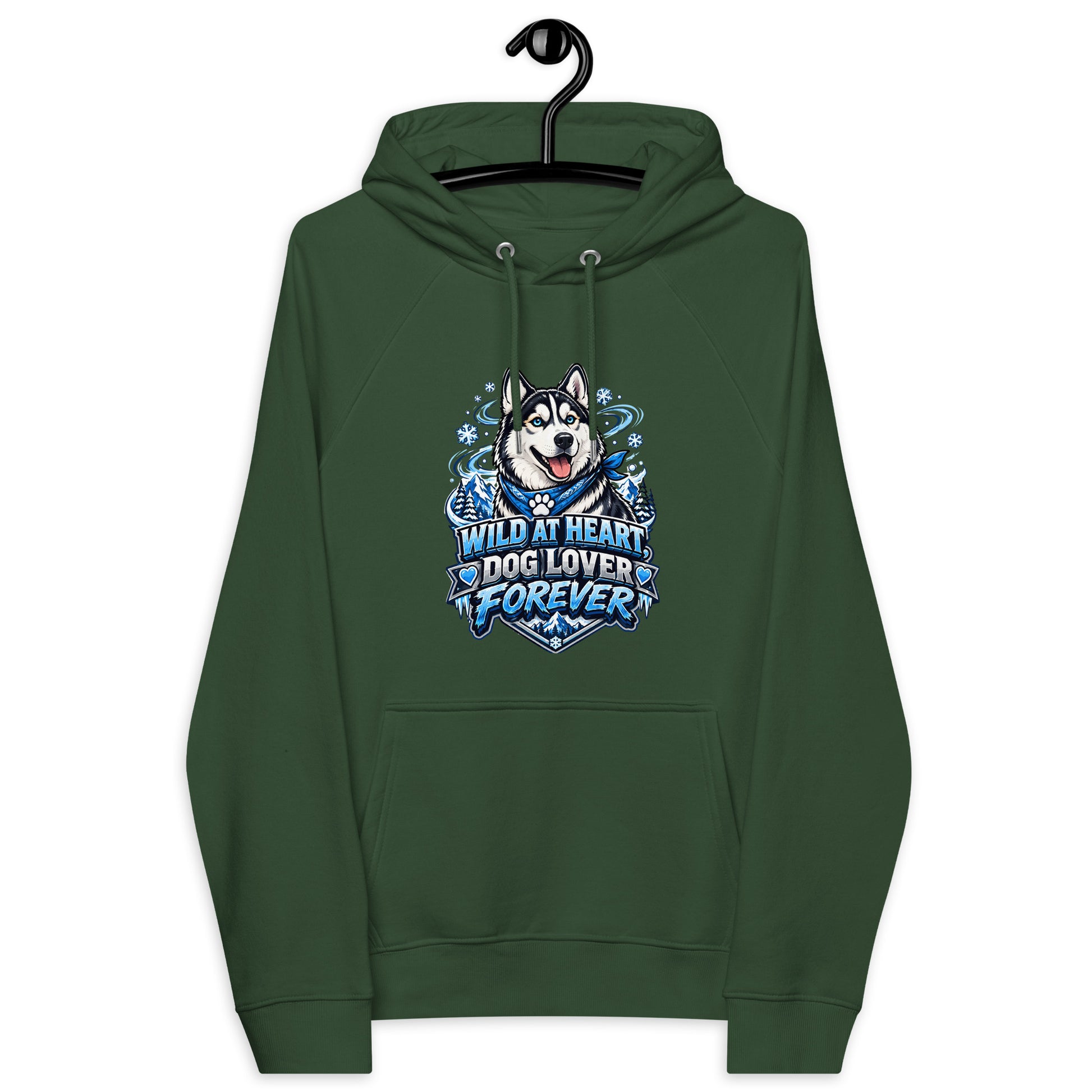Wild at Heart Husky Blue Eyes Unisex Eco Raglan Hoodie - Sustainable Winter Graphic Pullover by printfluence.net