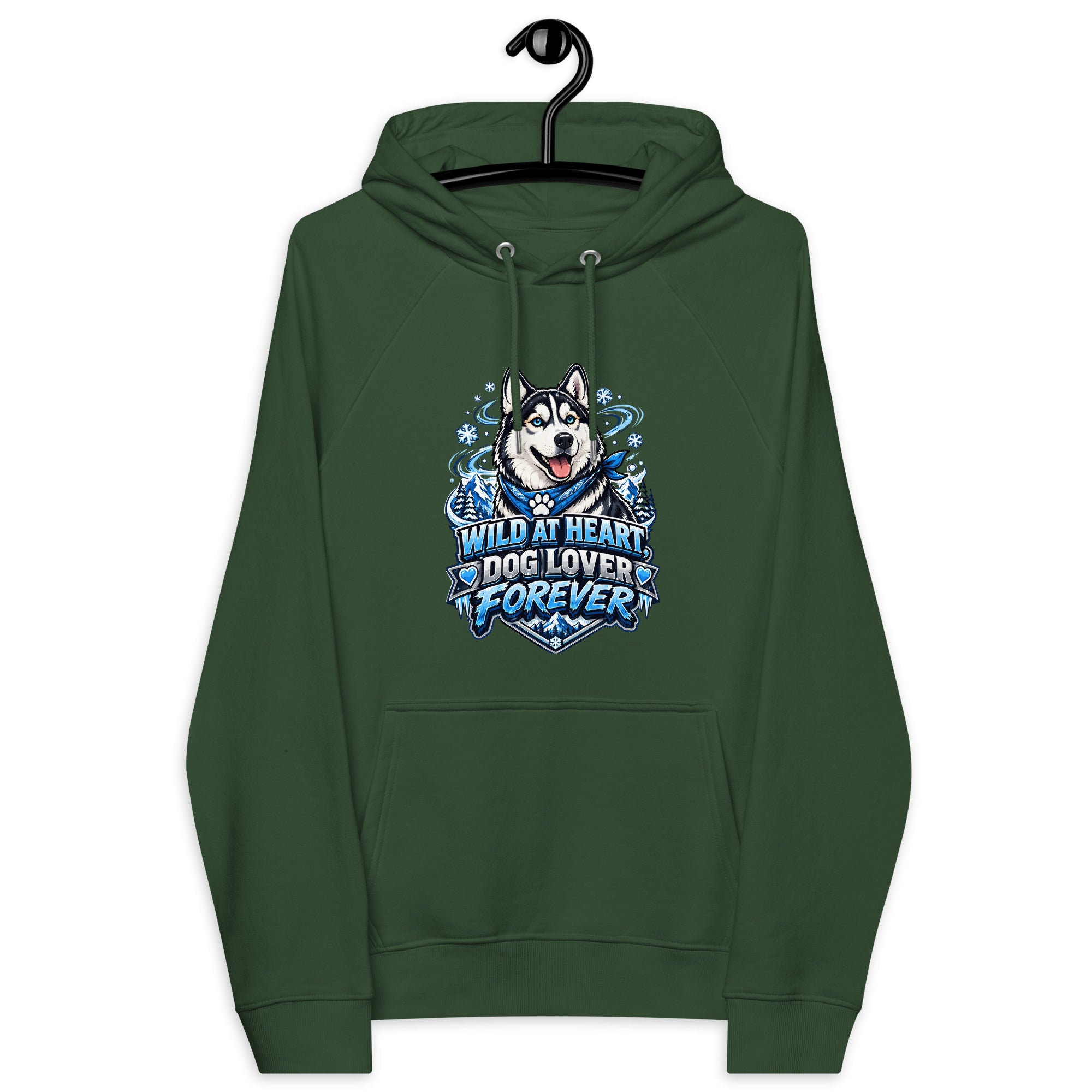 Wild at Heart Husky Blue Eyes Unisex Eco Raglan Hoodie - Sustainable Winter Graphic Pullover by printfluence.net