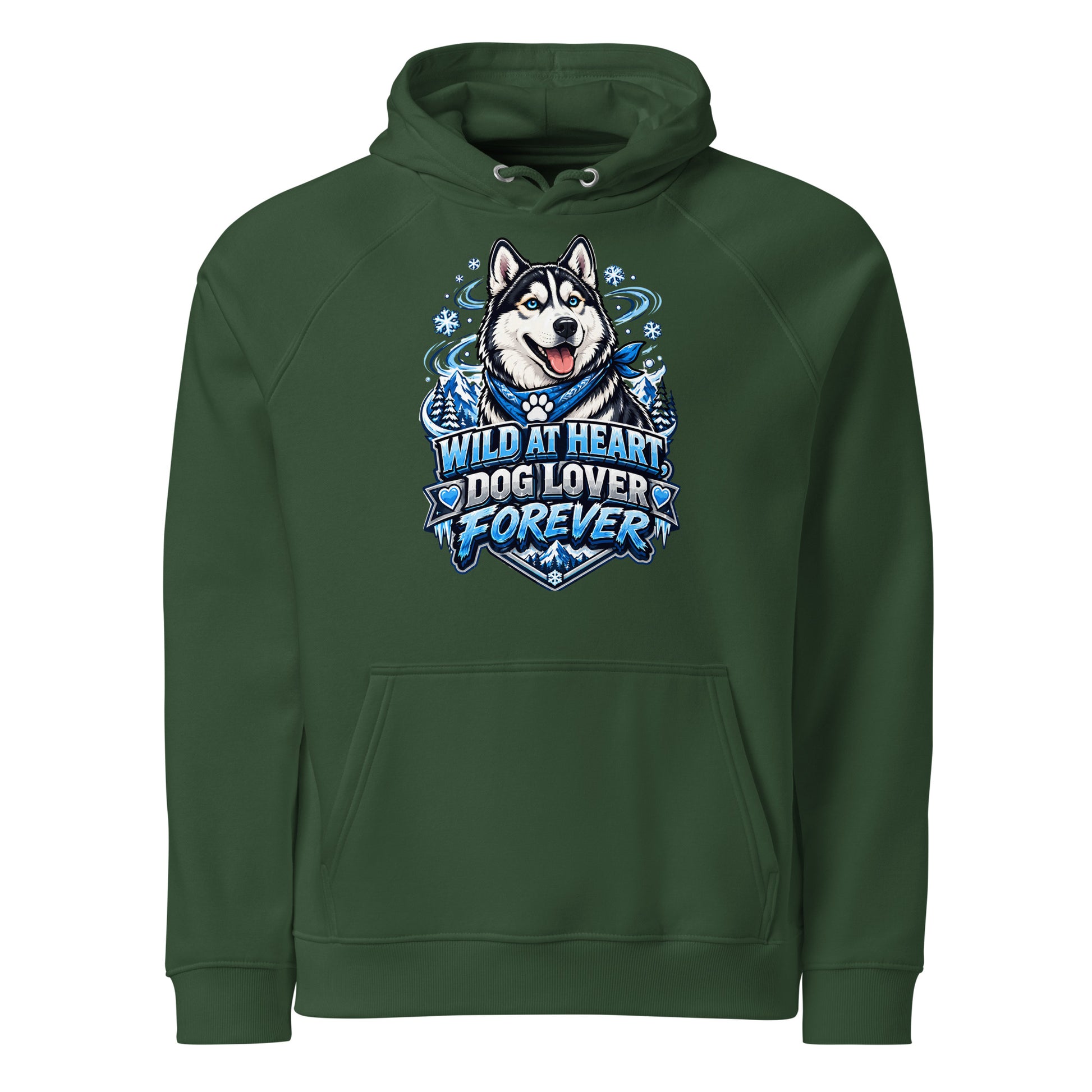 Wild at Heart Husky Blue Eyes Unisex Eco Raglan Hoodie - Sustainable Winter Graphic Pullover by printfluence.net