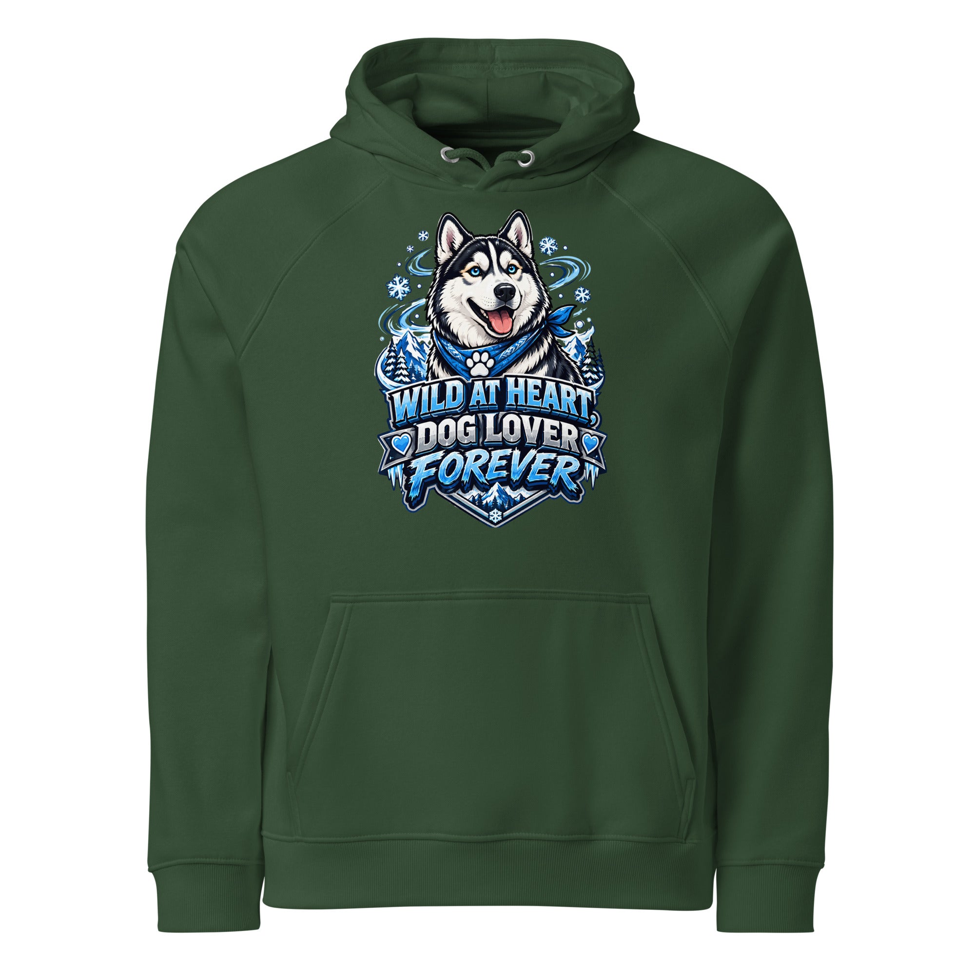 Wild at Heart Husky Blue Eyes Unisex Eco Raglan Hoodie - Sustainable Winter Graphic Pullover by printfluence.net