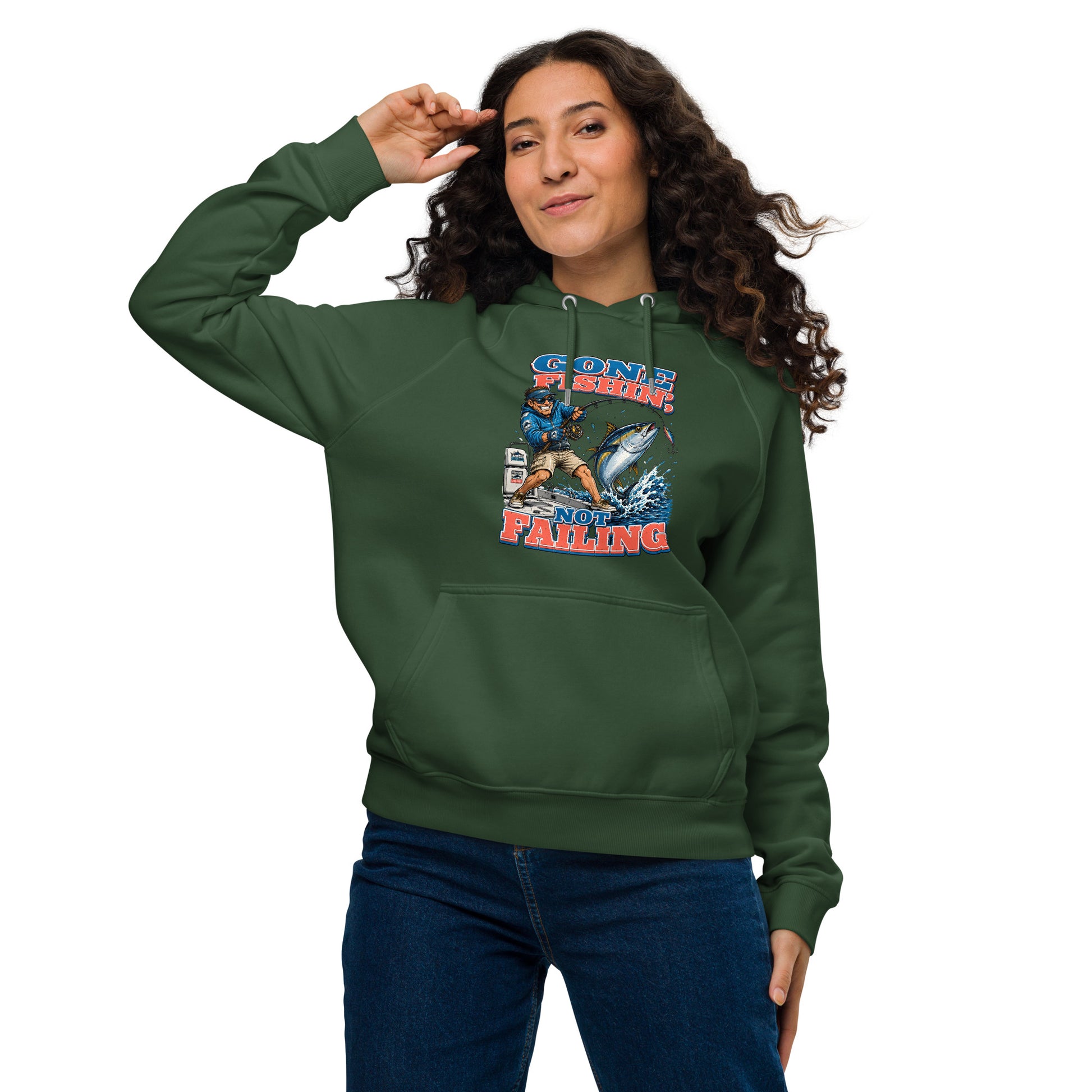 Gone Fishin Not Failing Eco Raglan Hoodie - Premium Fishing Lovers Graphic Sweatshirt for Anglers by printfluence.net