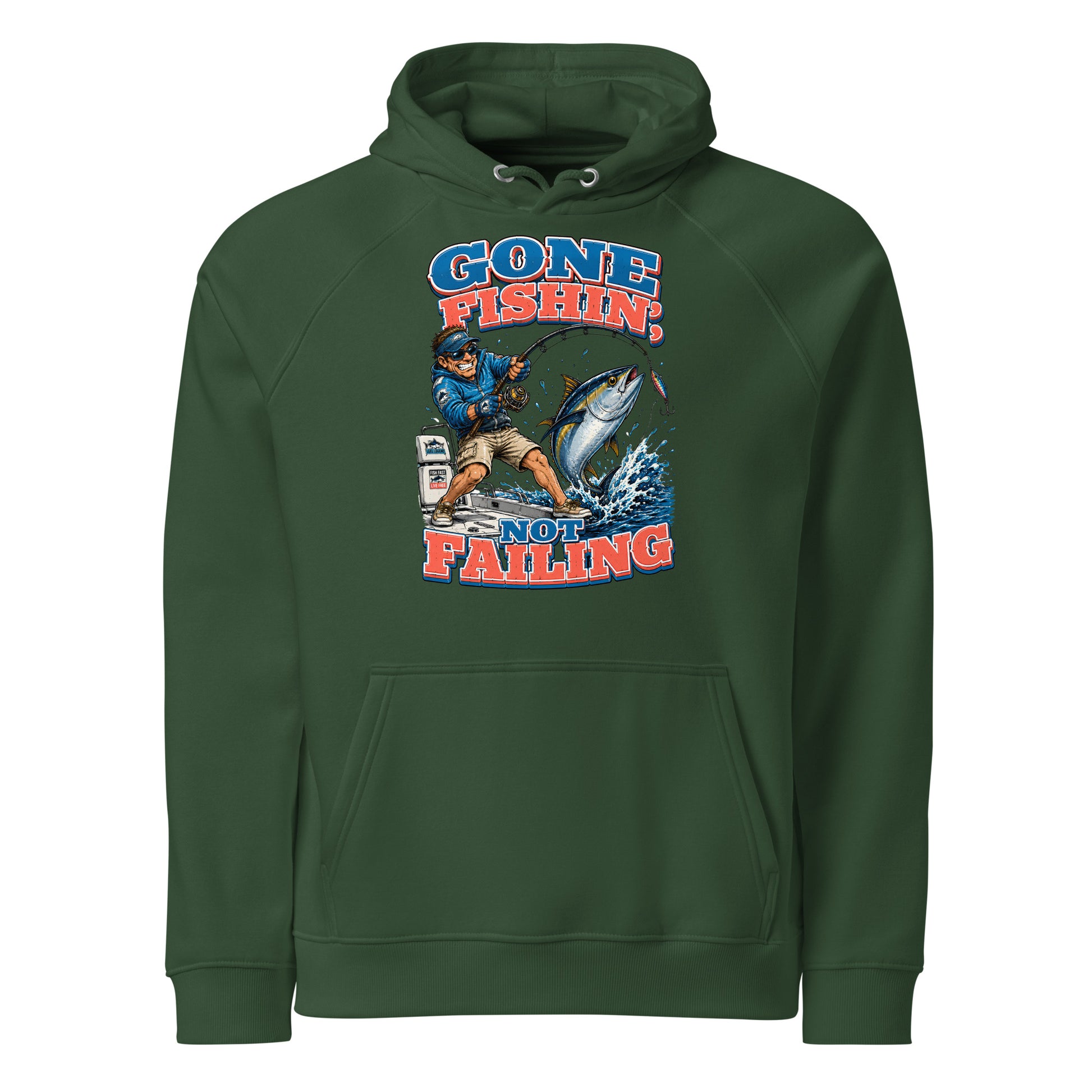 Gone Fishin Not Failing Eco Raglan Hoodie - Premium Fishing Lovers Graphic Sweatshirt for Anglers by printfluence.net