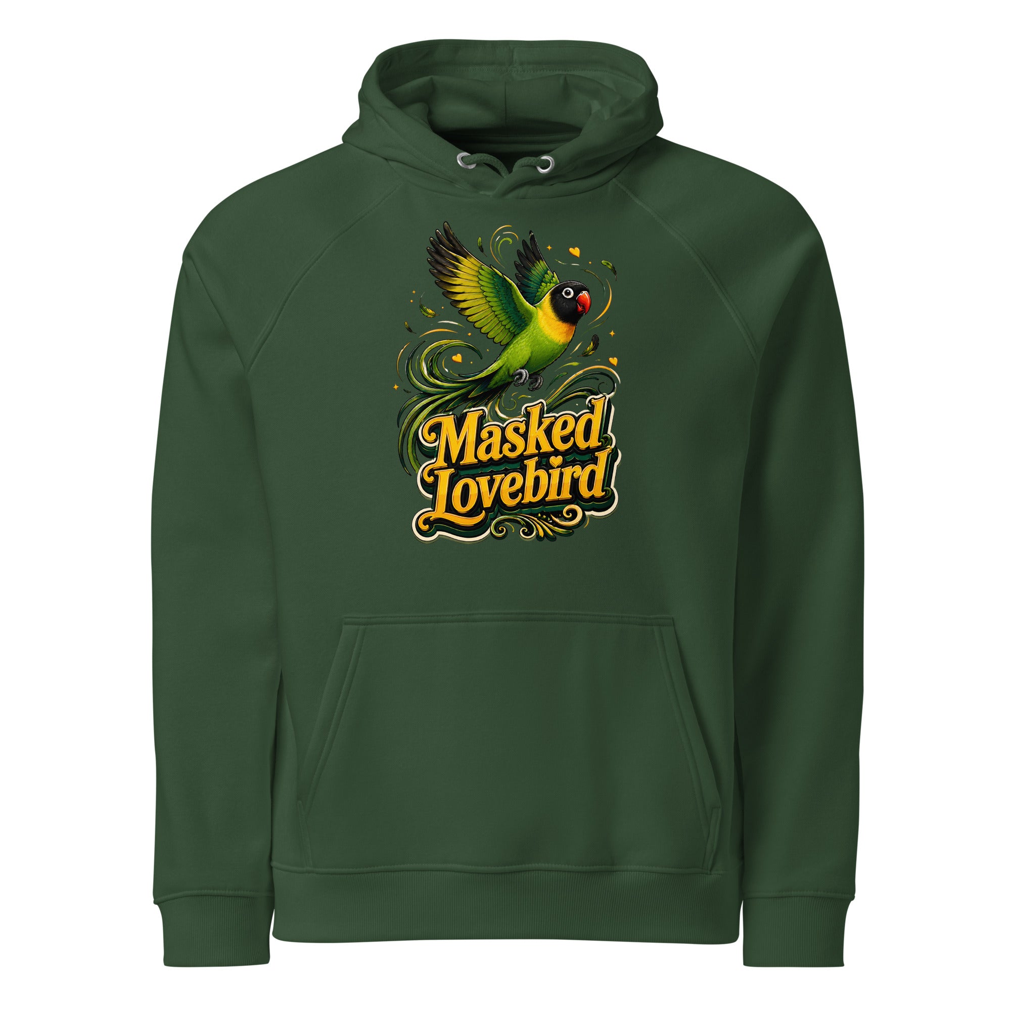 Unisex Eco Raglan Hoodie – Masked Lovebird Lovers Edition by printfluence.net