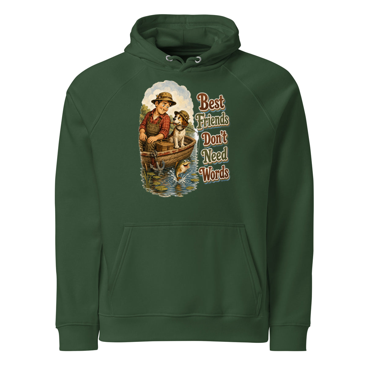 Fishing Lovers | Unisex Eco Raglan Hoodie — Best Friends Don't Need Words by printfluence