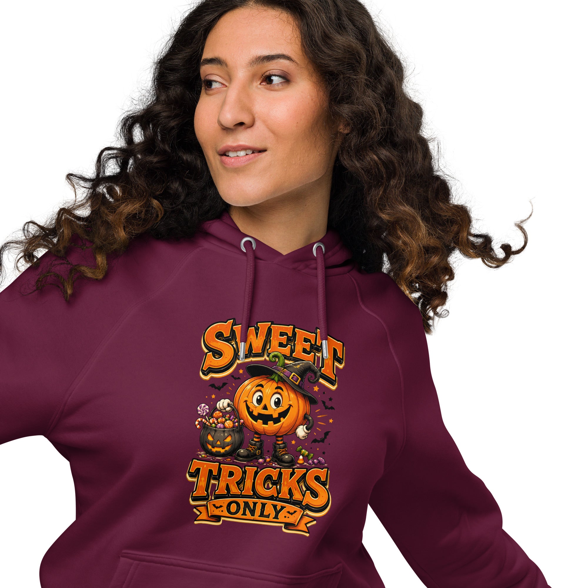 Vintage Halloween Pumpkin Horror & Mystery Unisex Eco Raglan Hoodie by printfluence.net