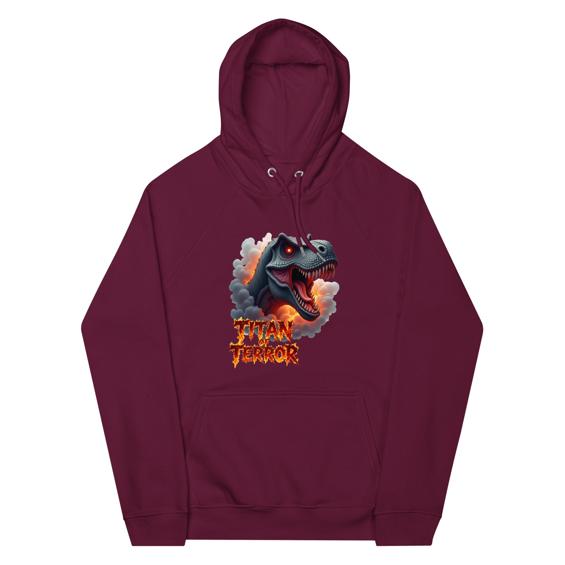 Unisex eco raglan hoodie - Titan of Terror Dino Eco Raglan Hoodie – Primal Power for Elite Dominators by printfluence.net