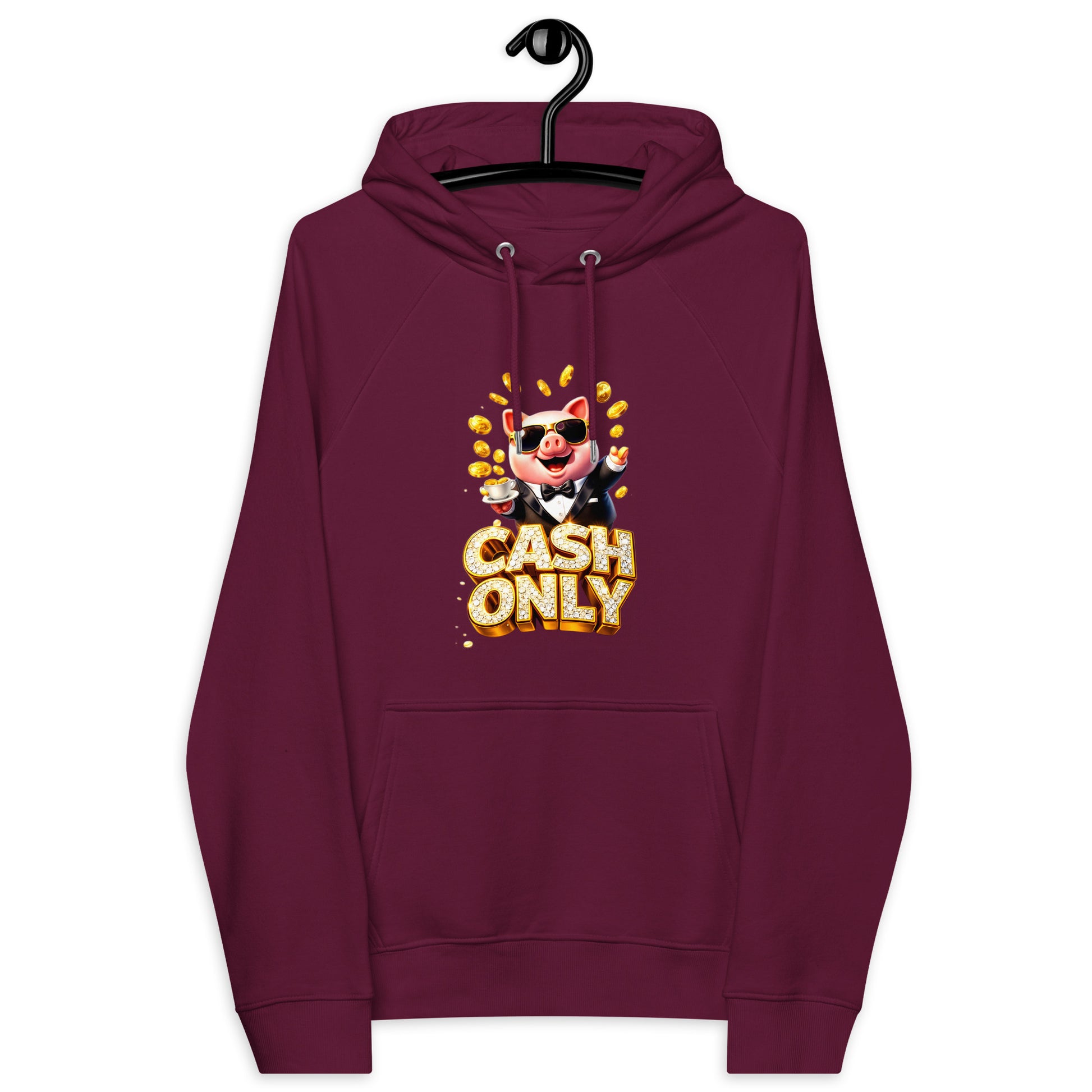 Unisex eco raglan hoodie - The Boss Pig: "CASH ONLY" Wealth & Hustle Unisex Eco Raglan Hoodie 🐷💸 by printfluence.net