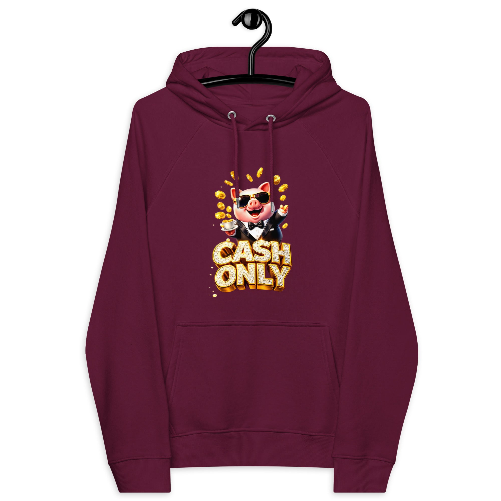 Unisex eco raglan hoodie - The Boss Pig: "CASH ONLY" Wealth & Hustle Unisex Eco Raglan Hoodie 🐷💸 by printfluence.net