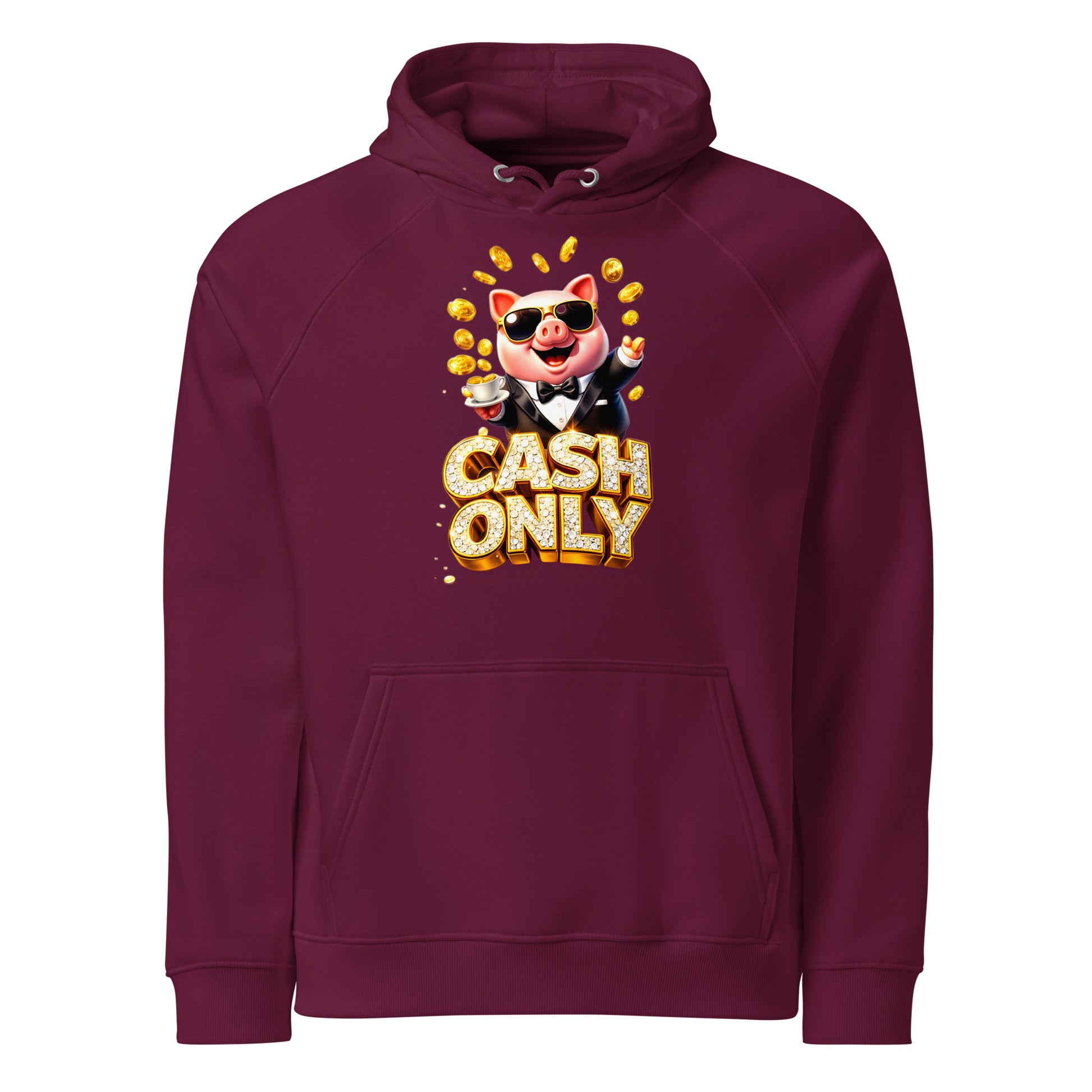 Unisex eco raglan hoodie - The Boss Pig: "CASH ONLY" Wealth & Hustle Unisex Eco Raglan Hoodie 🐷💸 by printfluence.net