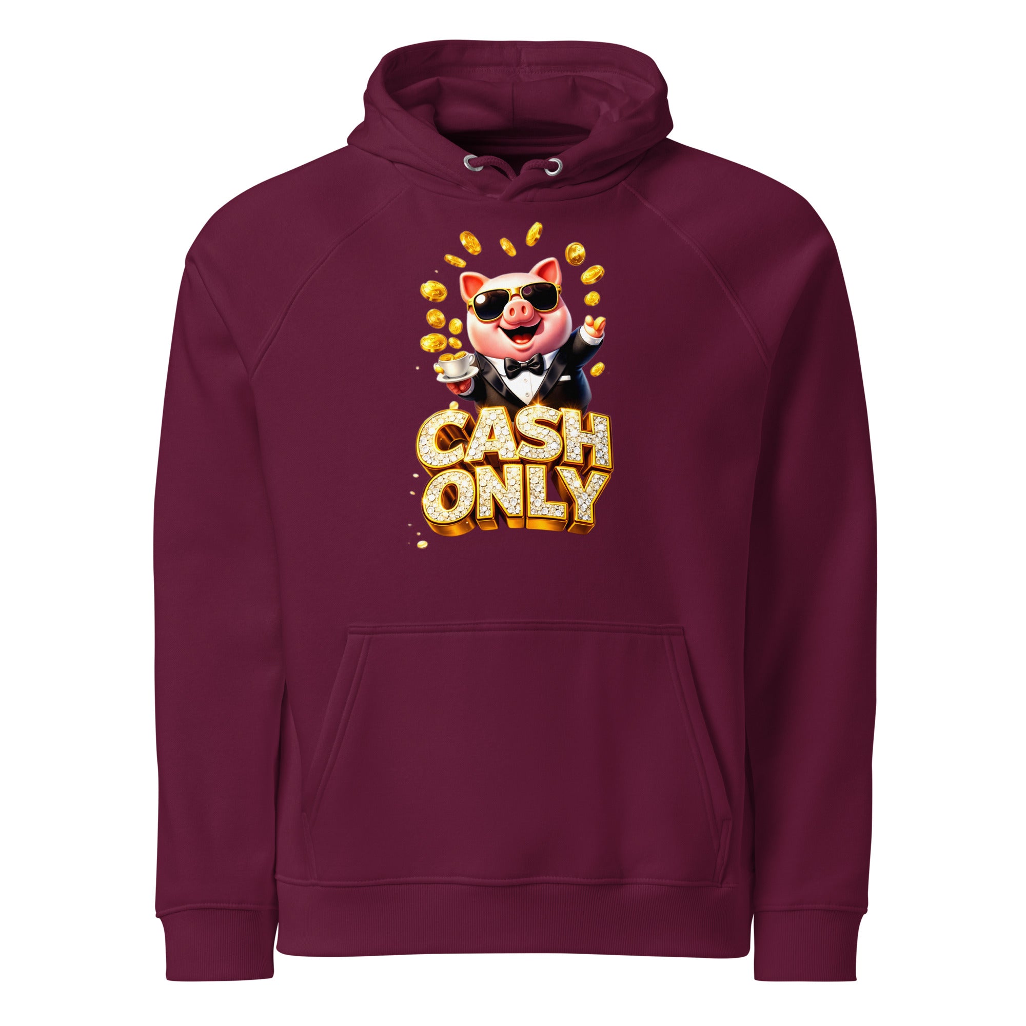 Unisex eco raglan hoodie - The Boss Pig: "CASH ONLY" Wealth & Hustle Unisex Eco Raglan Hoodie 🐷💸 by printfluence.net