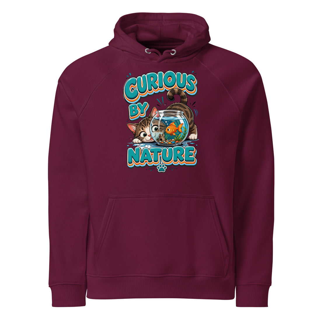Elite Curious Cat - Premium Luxury Eco Raglan Hoodie for Cat Lovers by printfluence.net