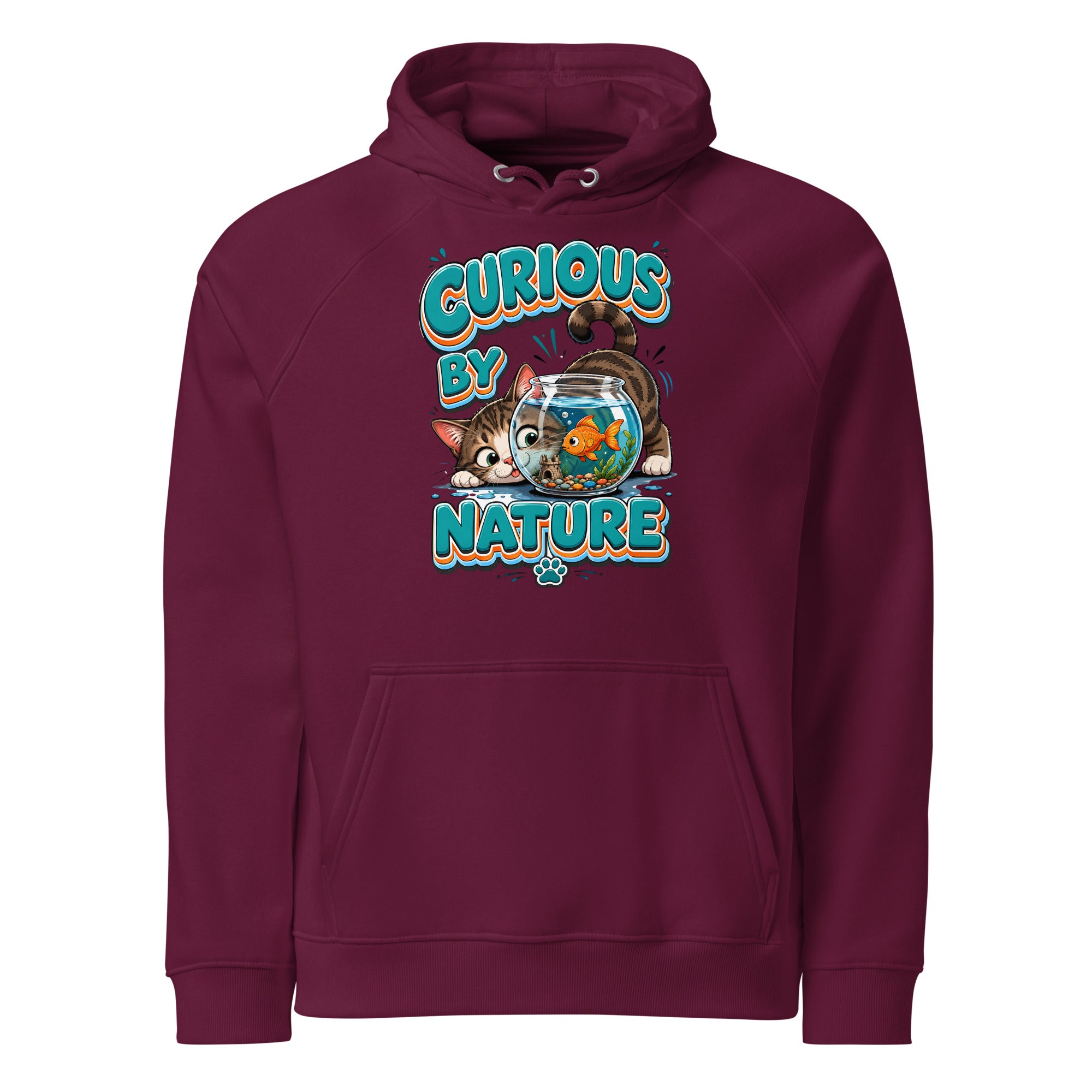 Elite Curious Cat - Premium Luxury Eco Raglan Hoodie for Cat Lovers by printfluence.net