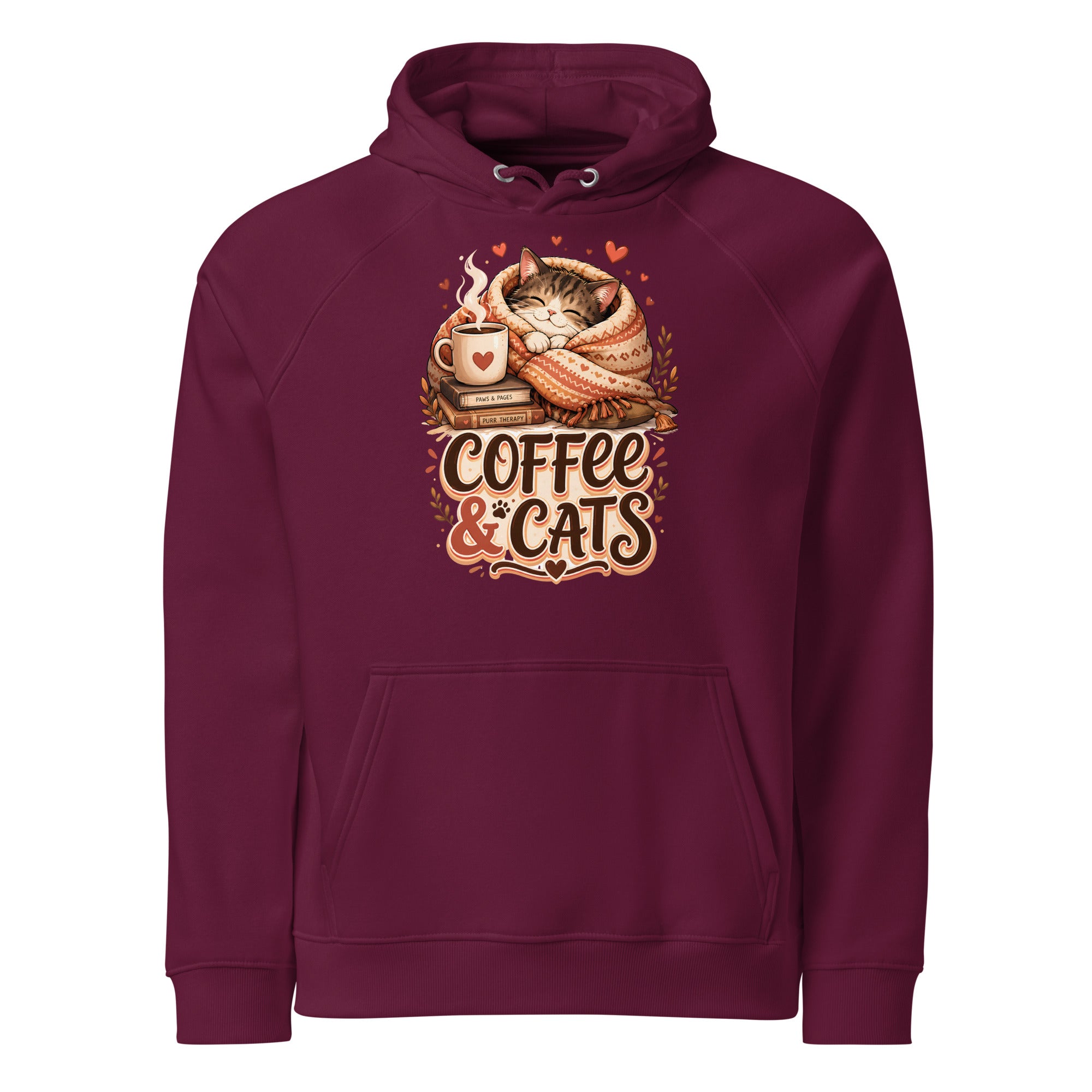 Elite Coffee and Cats - Premium Luxury Eco Raglan Hoodie for Cat Lovers by printfluence.net