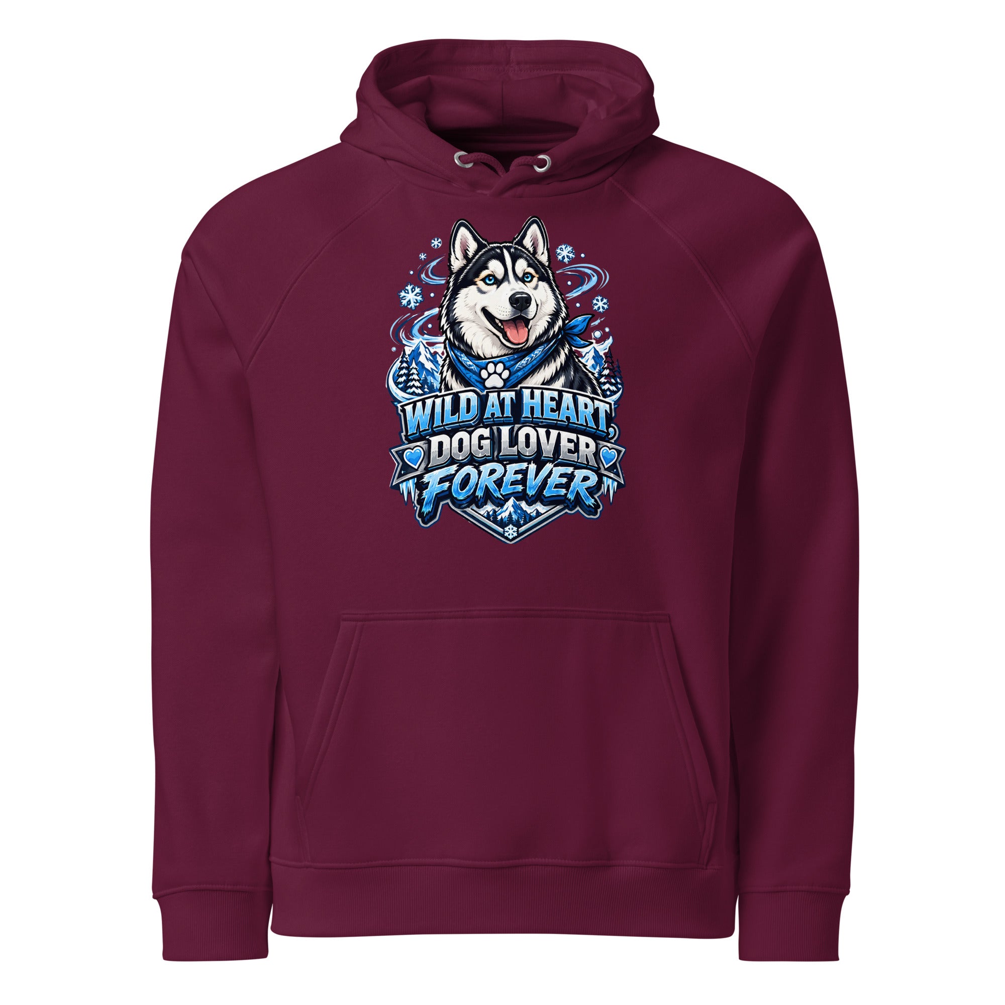 Wild at Heart Husky Blue Eyes Unisex Eco Raglan Hoodie - Sustainable Winter Graphic Pullover by printfluence.net