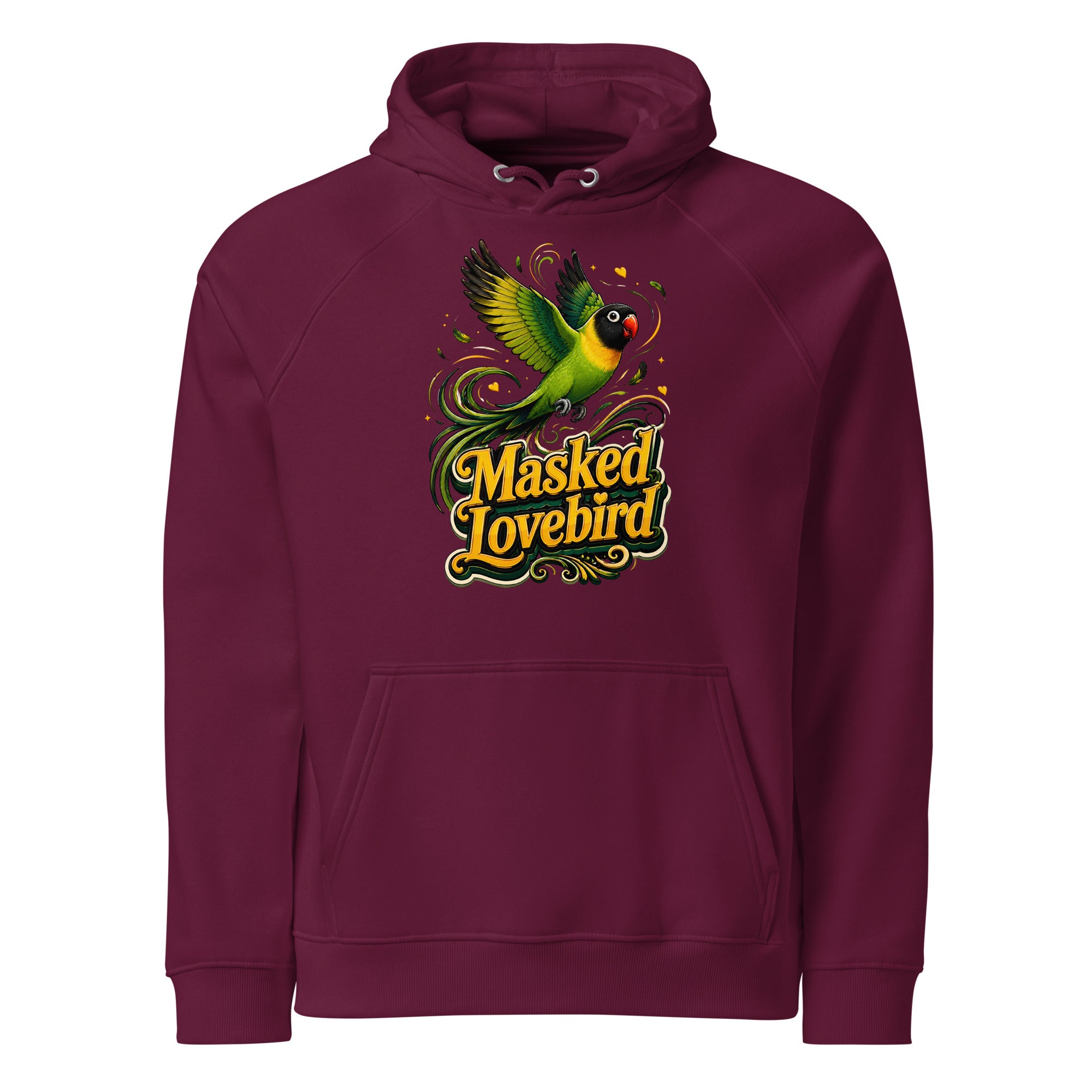 Unisex Eco Raglan Hoodie – Masked Lovebird Lovers Edition by printfluence.net