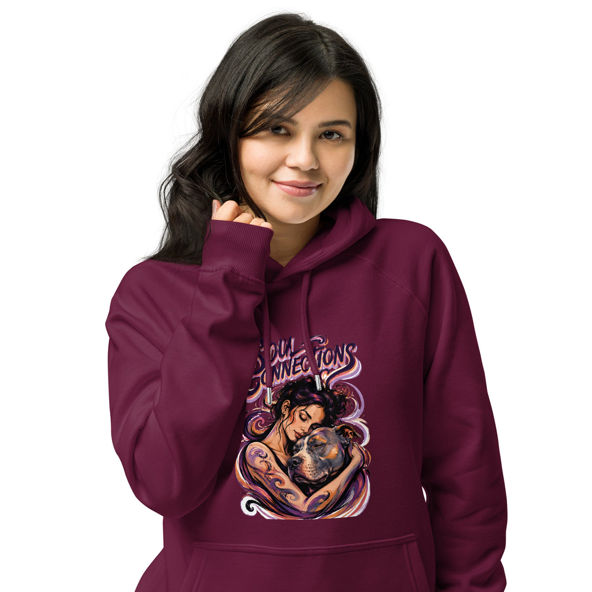 Soul Connections Eco Raglan Hoodie Vintage Pitbull Lovers Sustainable Pullover by printfluence.net