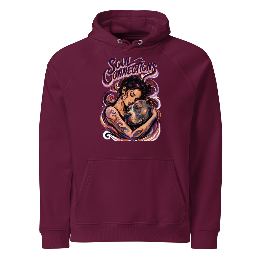 Soul Connections Eco Raglan Hoodie Vintage Pitbull Lovers Sustainable Pullover by printfluence.net