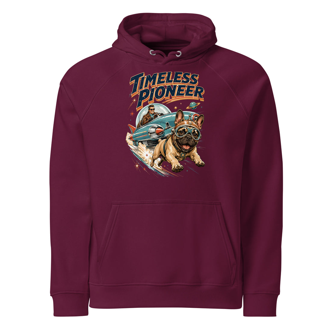 Frenchie Space Pioneer Hoodie - Unisex Eco Raglan French Bulldog Lovers Pullover H-18 by printfluence.net