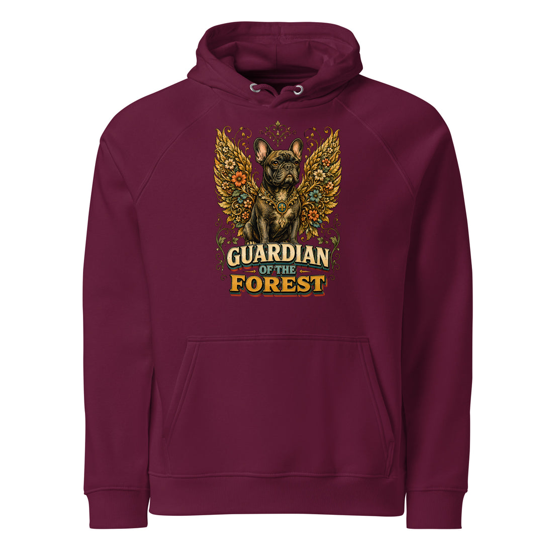 French Bulldog Guardian of the Forest Eco Raglan Hoodie – Premium Sustainable Pullover for Frenchie Lovers H-18 by printfluence.net