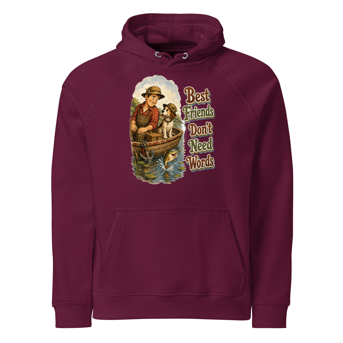 Fishing Lovers | Unisex Eco Raglan Hoodie — Best Friends Don't Need Words by printfluence