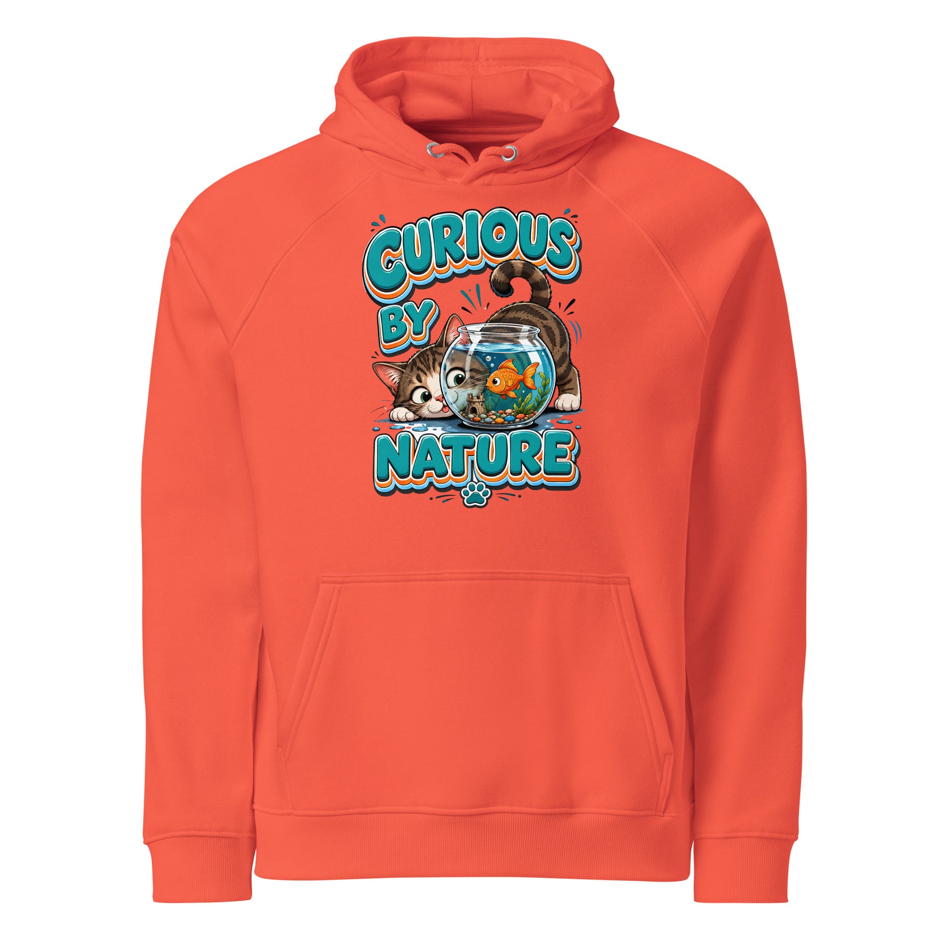 Elite Curious Cat - Premium Luxury Eco Raglan Hoodie for Cat Lovers by printfluence.net