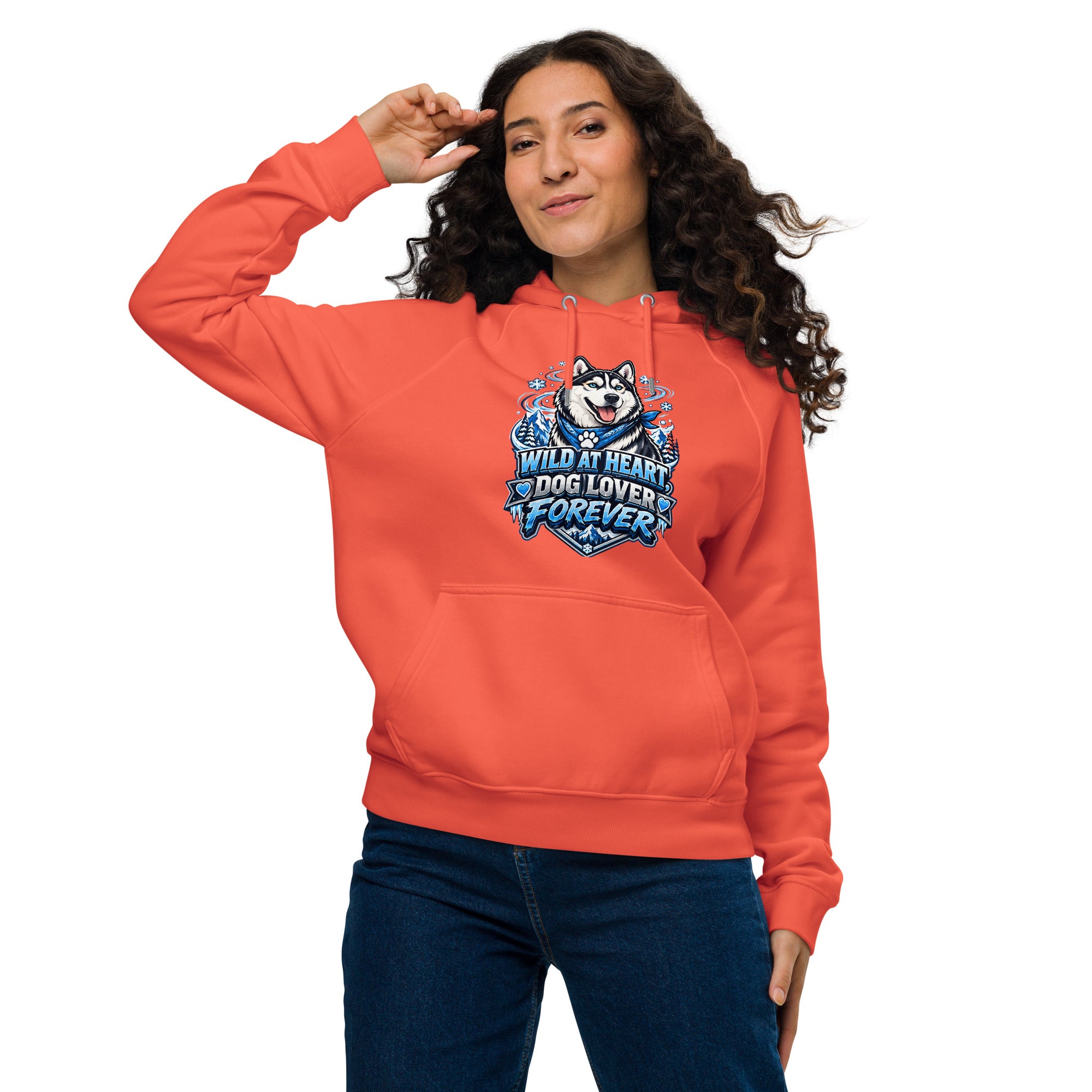 Wild at Heart Husky Blue Eyes Unisex Eco Raglan Hoodie - Sustainable Winter Graphic Pullover by printfluence.net