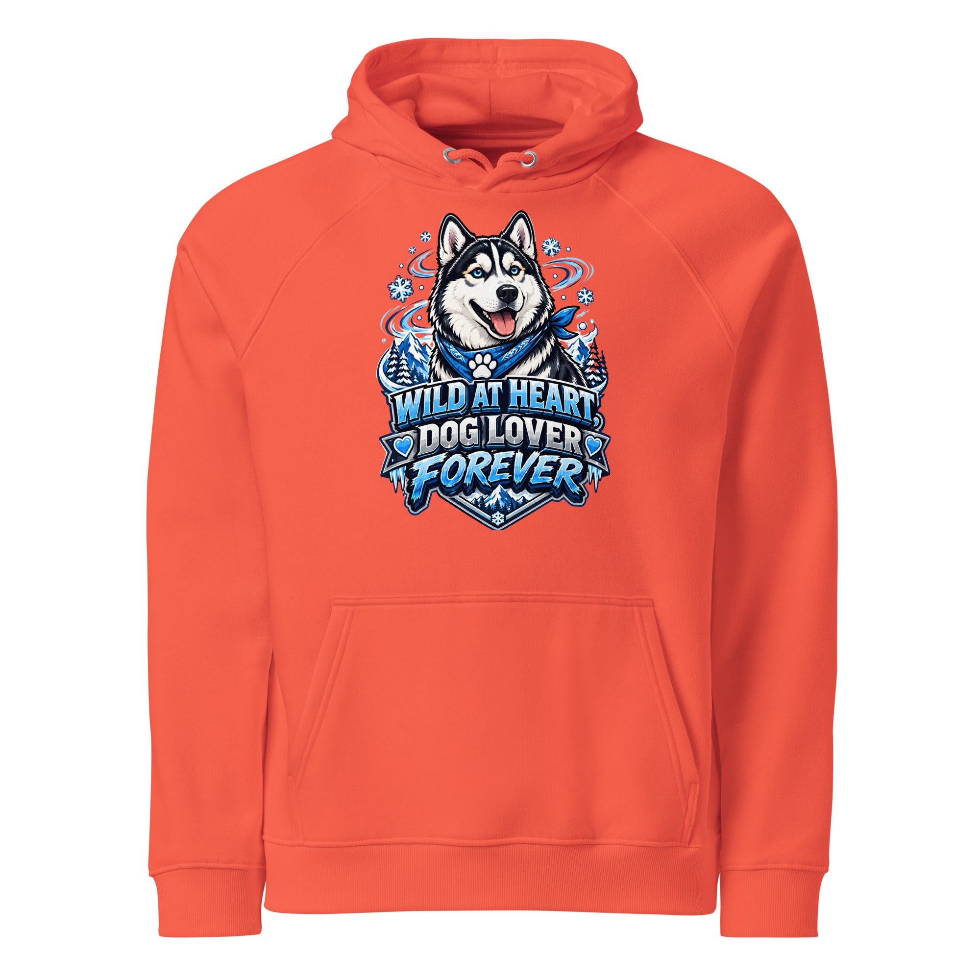Wild at Heart Husky Blue Eyes Unisex Eco Raglan Hoodie - Sustainable Winter Graphic Pullover by printfluence.net