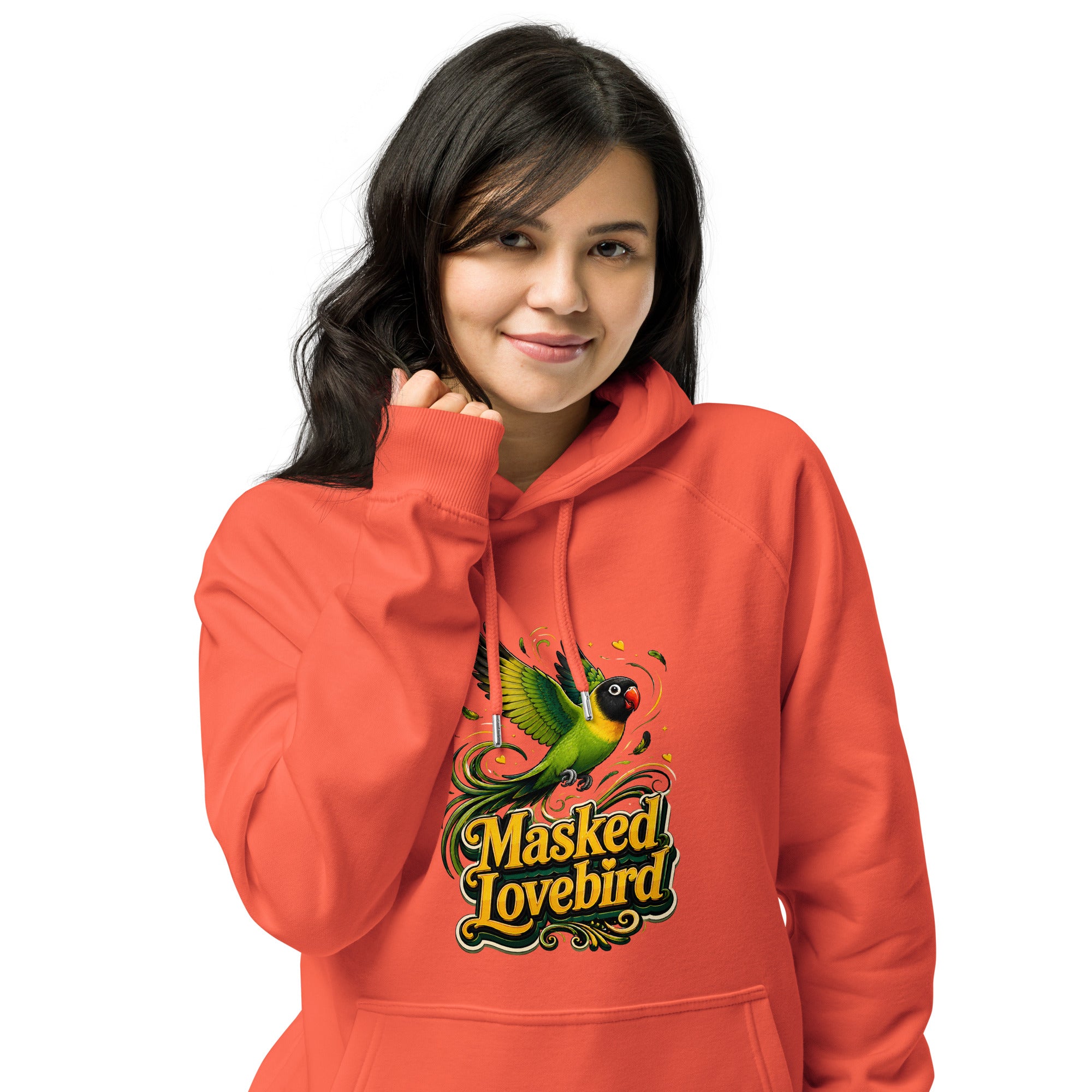 Unisex Eco Raglan Hoodie – Masked Lovebird Lovers Edition by printfluence.net