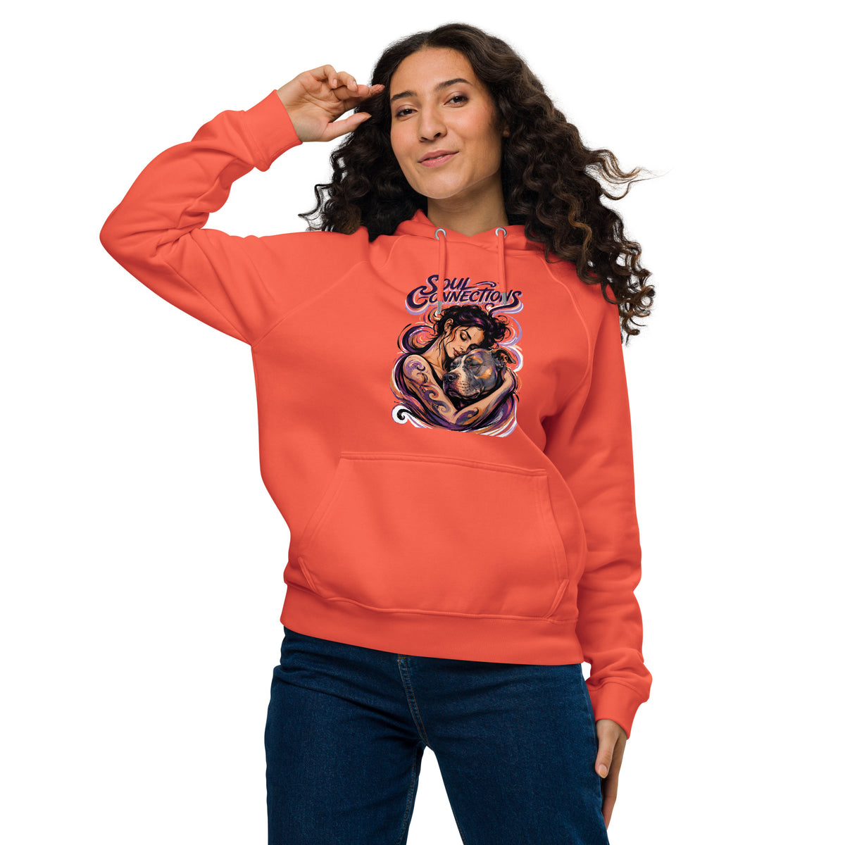 Soul Connections Eco Raglan Hoodie Vintage Pitbull Lovers Sustainable Pullover by printfluence.net