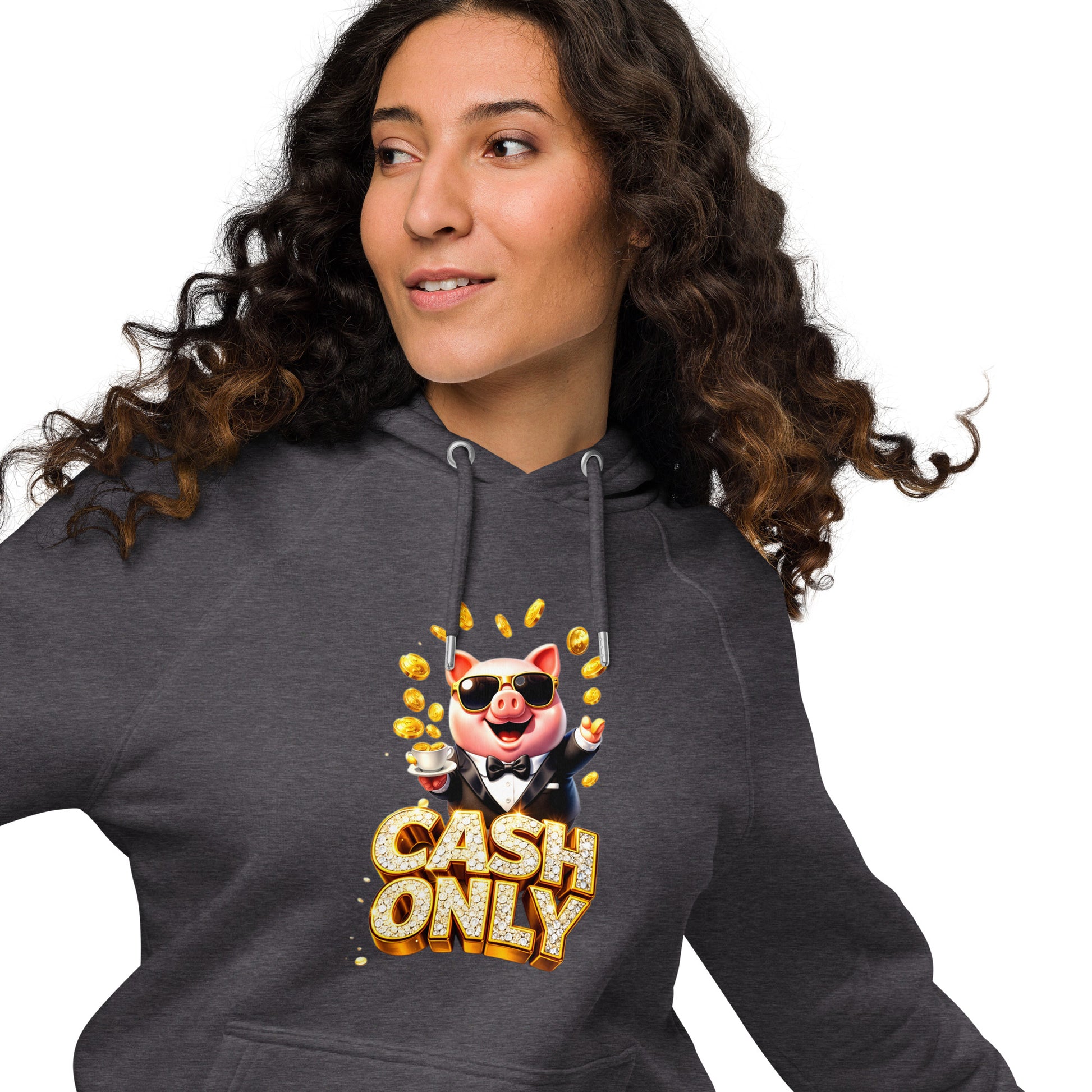 Unisex eco raglan hoodie - The Boss Pig: "CASH ONLY" Wealth & Hustle Unisex Eco Raglan Hoodie 🐷💸 by printfluence.net