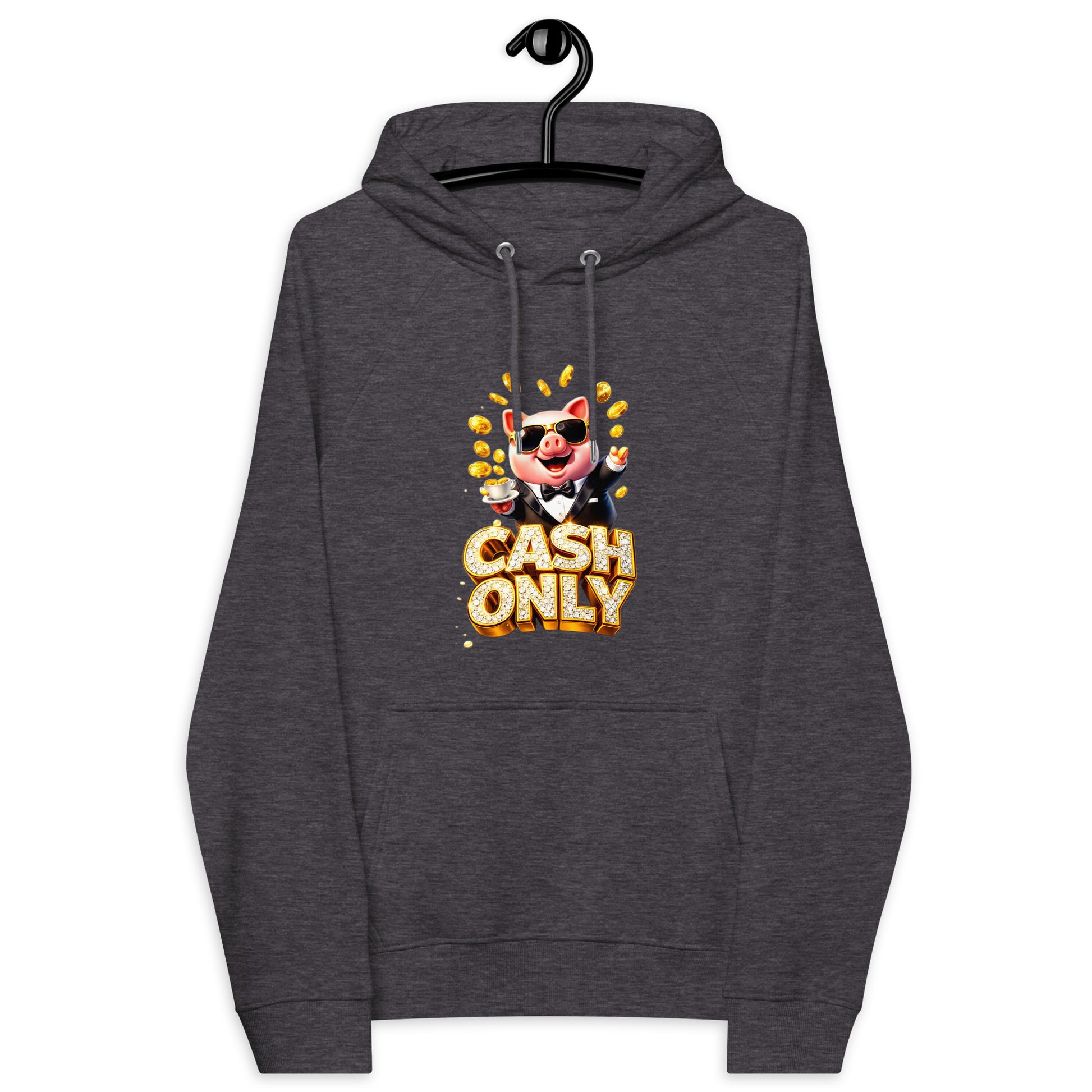 Unisex eco raglan hoodie - The Boss Pig: "CASH ONLY" Wealth & Hustle Unisex Eco Raglan Hoodie 🐷💸 by printfluence.net