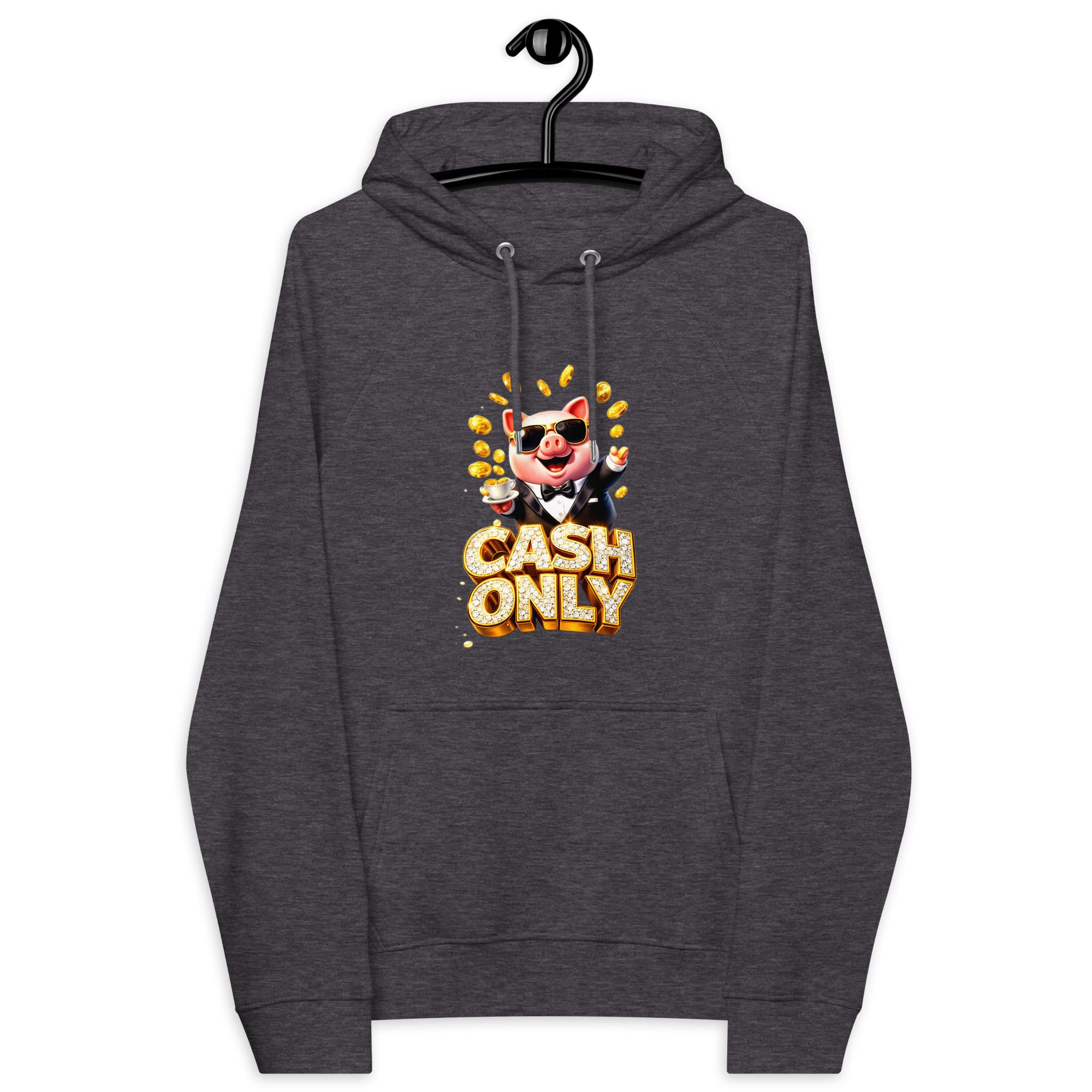 Unisex eco raglan hoodie - The Boss Pig: "CASH ONLY" Wealth & Hustle Unisex Eco Raglan Hoodie 🐷💸 by printfluence.net