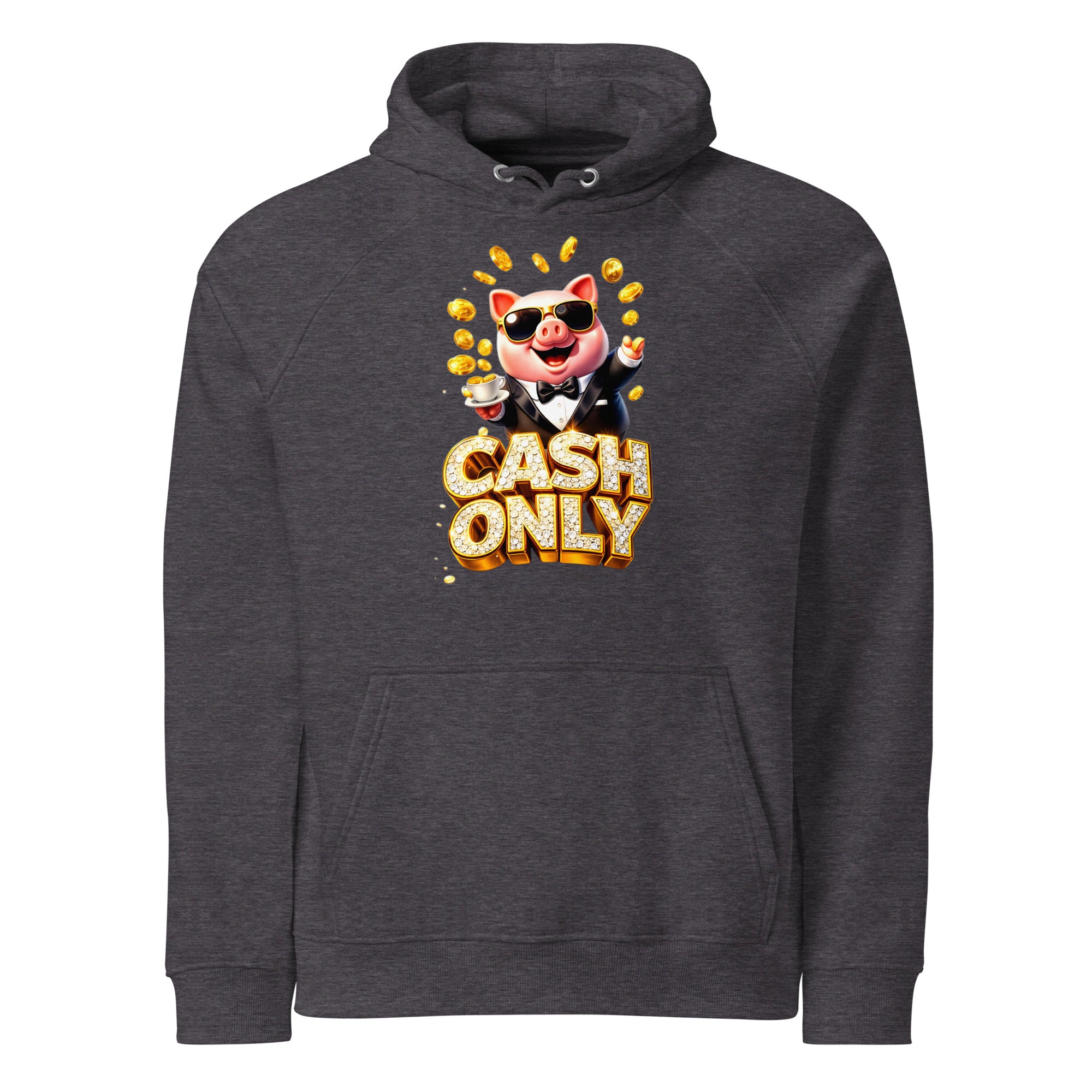 Unisex eco raglan hoodie - The Boss Pig: "CASH ONLY" Wealth & Hustle Unisex Eco Raglan Hoodie 🐷💸 by printfluence.net