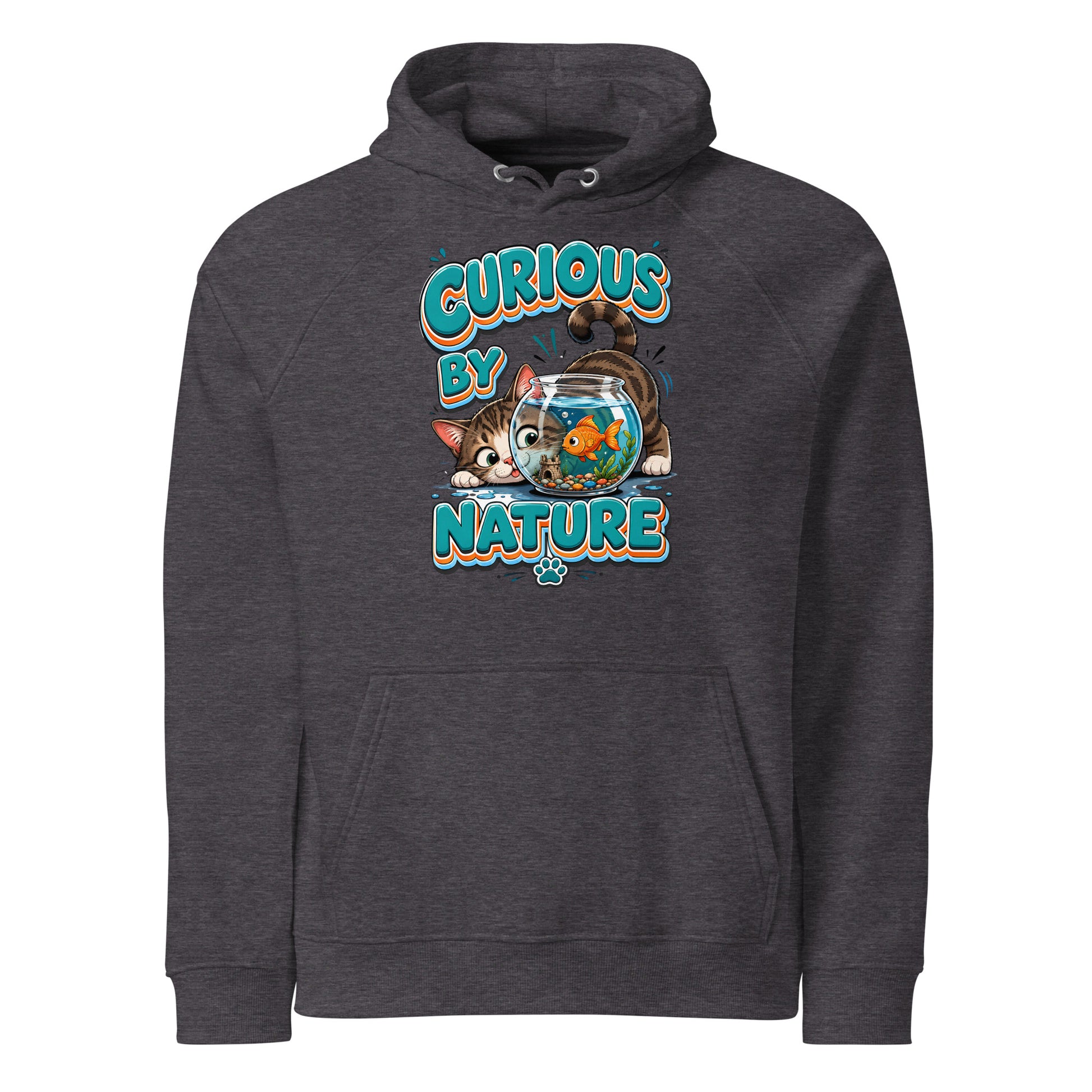 Elite Curious Cat - Premium Luxury Eco Raglan Hoodie for Cat Lovers by printfluence.net