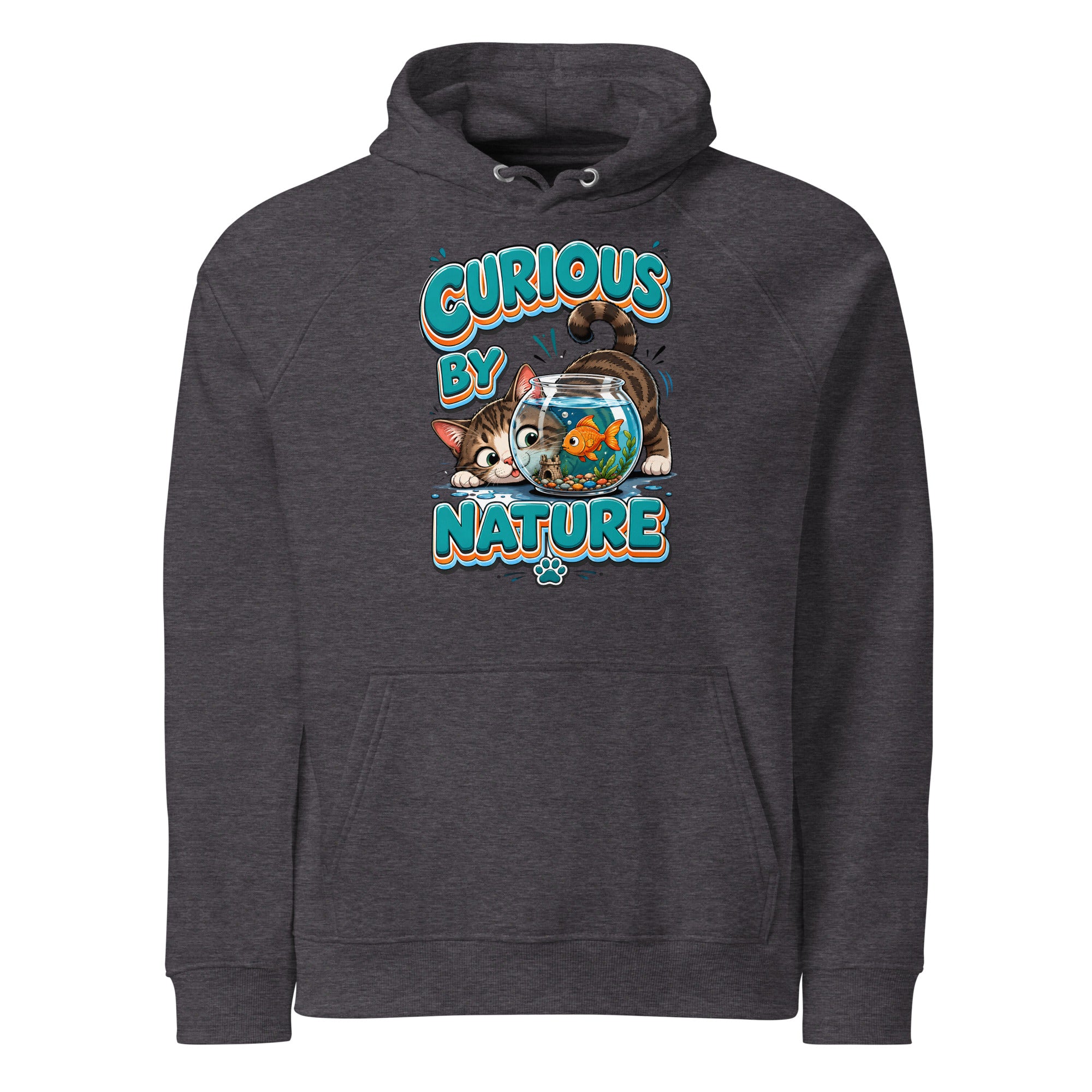 Elite Curious Cat - Premium Luxury Eco Raglan Hoodie for Cat Lovers by printfluence.net
