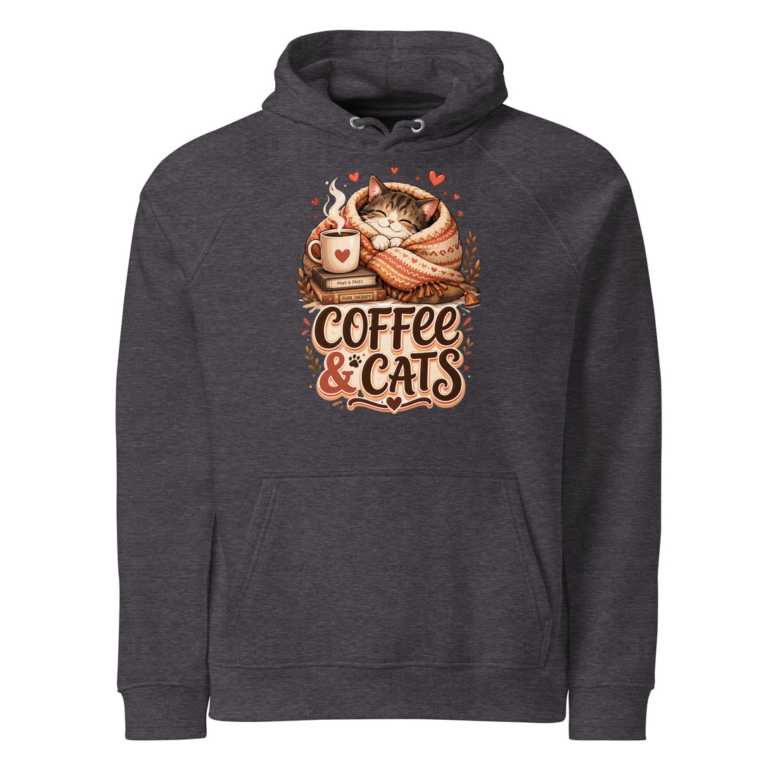 Elite Coffee and Cats - Premium Luxury Eco Raglan Hoodie for Cat Lovers by printfluence.net