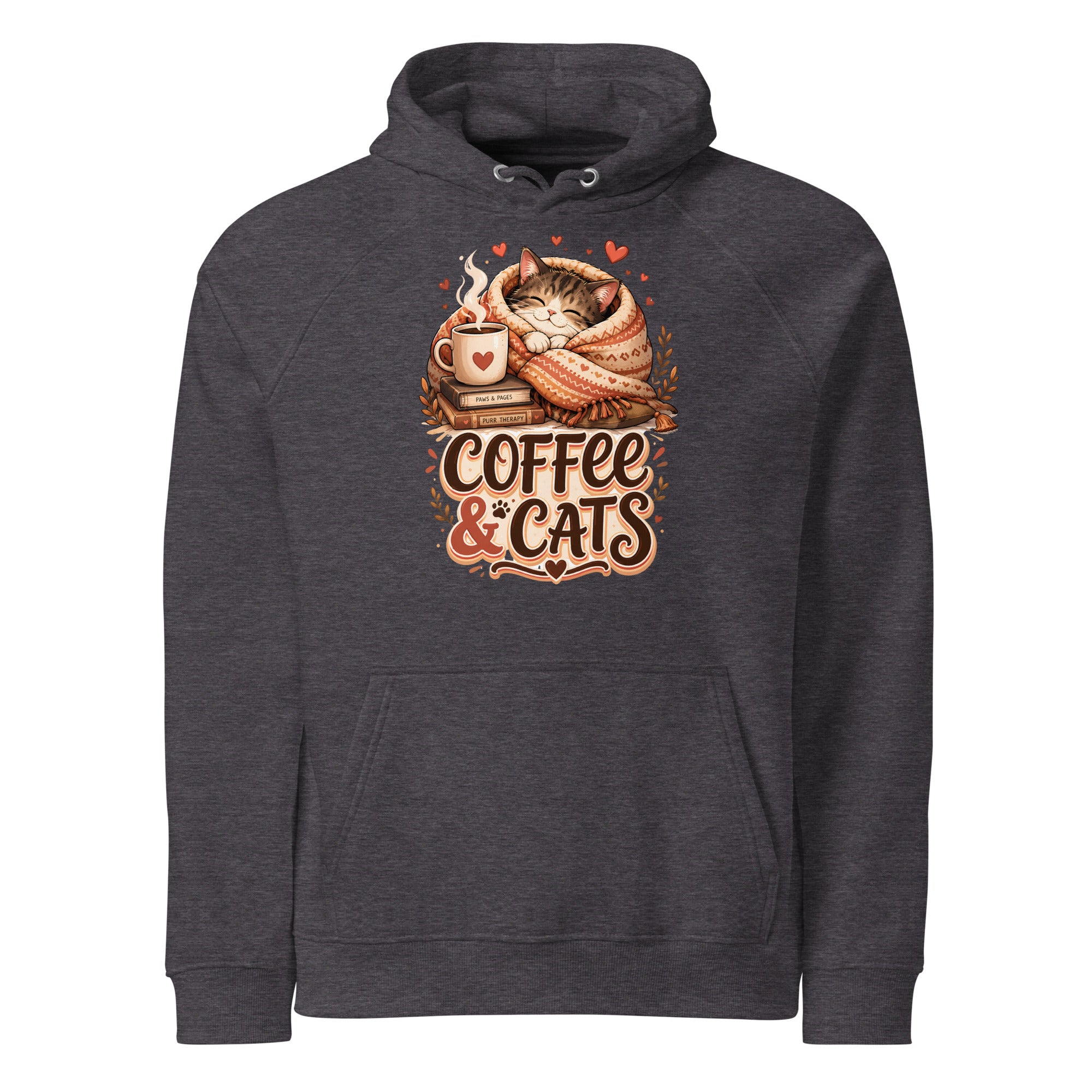 Elite Coffee and Cats - Premium Luxury Eco Raglan Hoodie for Cat Lovers by printfluence.net