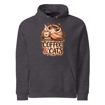 Elite Coffee and Cats - Premium Luxury Eco Raglan Hoodie for Cat Lovers by printfluence.net