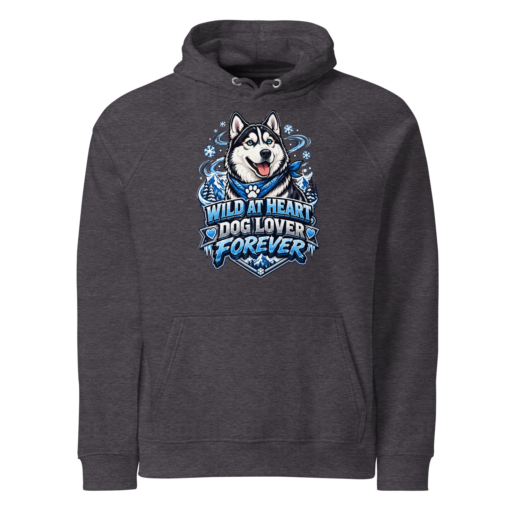 Wild at Heart Husky Blue Eyes Unisex Eco Raglan Hoodie - Sustainable Winter Graphic Pullover by printfluence.net