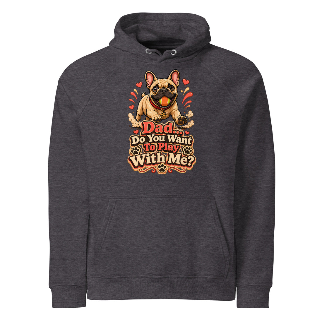 French Bulldog Dad Play Unisex Eco Raglan Hoodie by printfluence.net