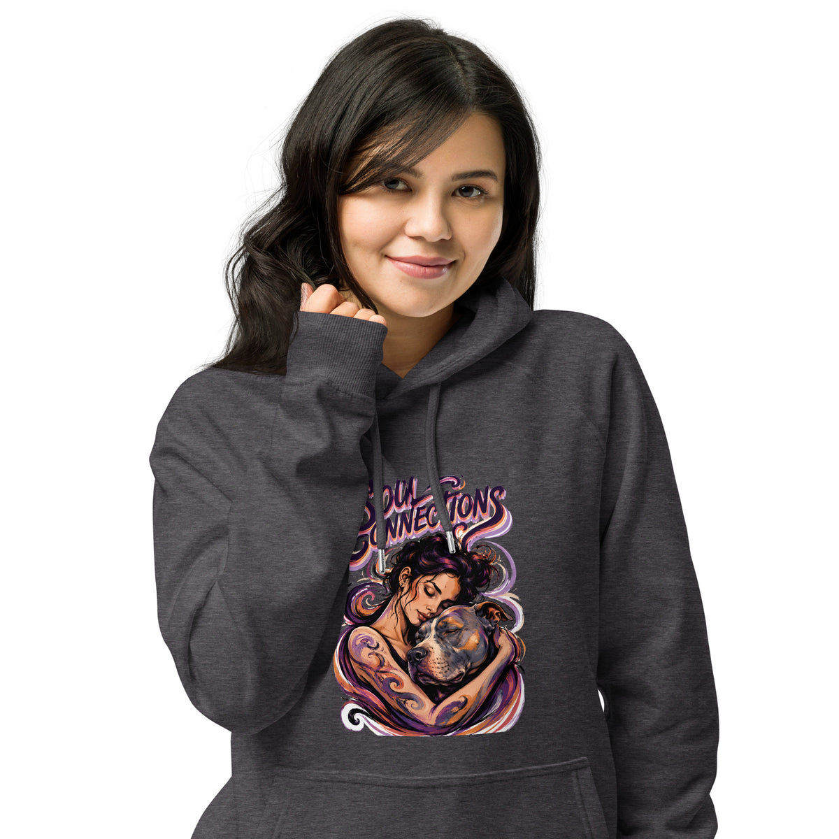 Soul Connections Eco Raglan Hoodie Vintage Pitbull Lovers Sustainable Pullover by printfluence.net