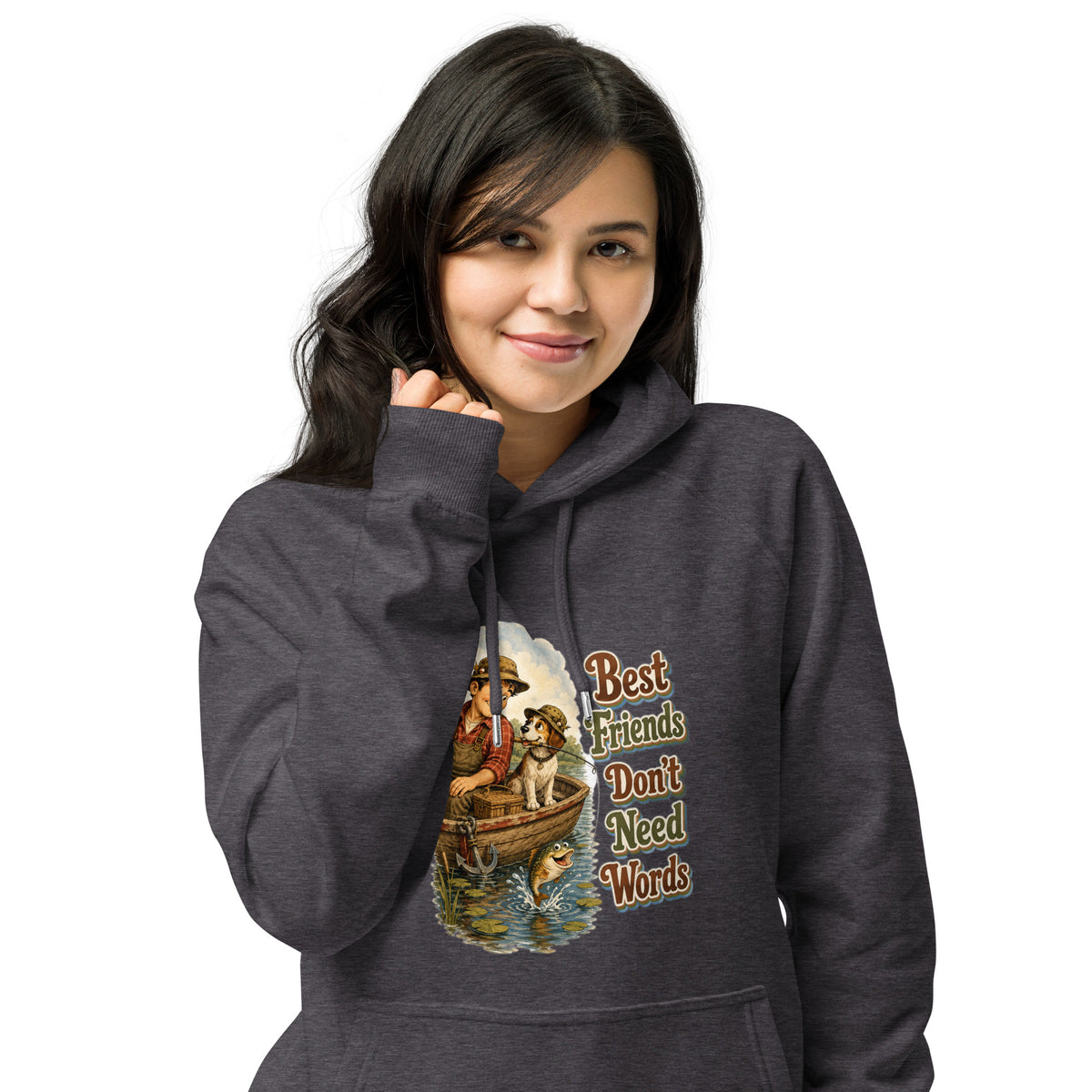 Fishing Lovers | Unisex Eco Raglan Hoodie — Best Friends Don't Need Words by printfluence