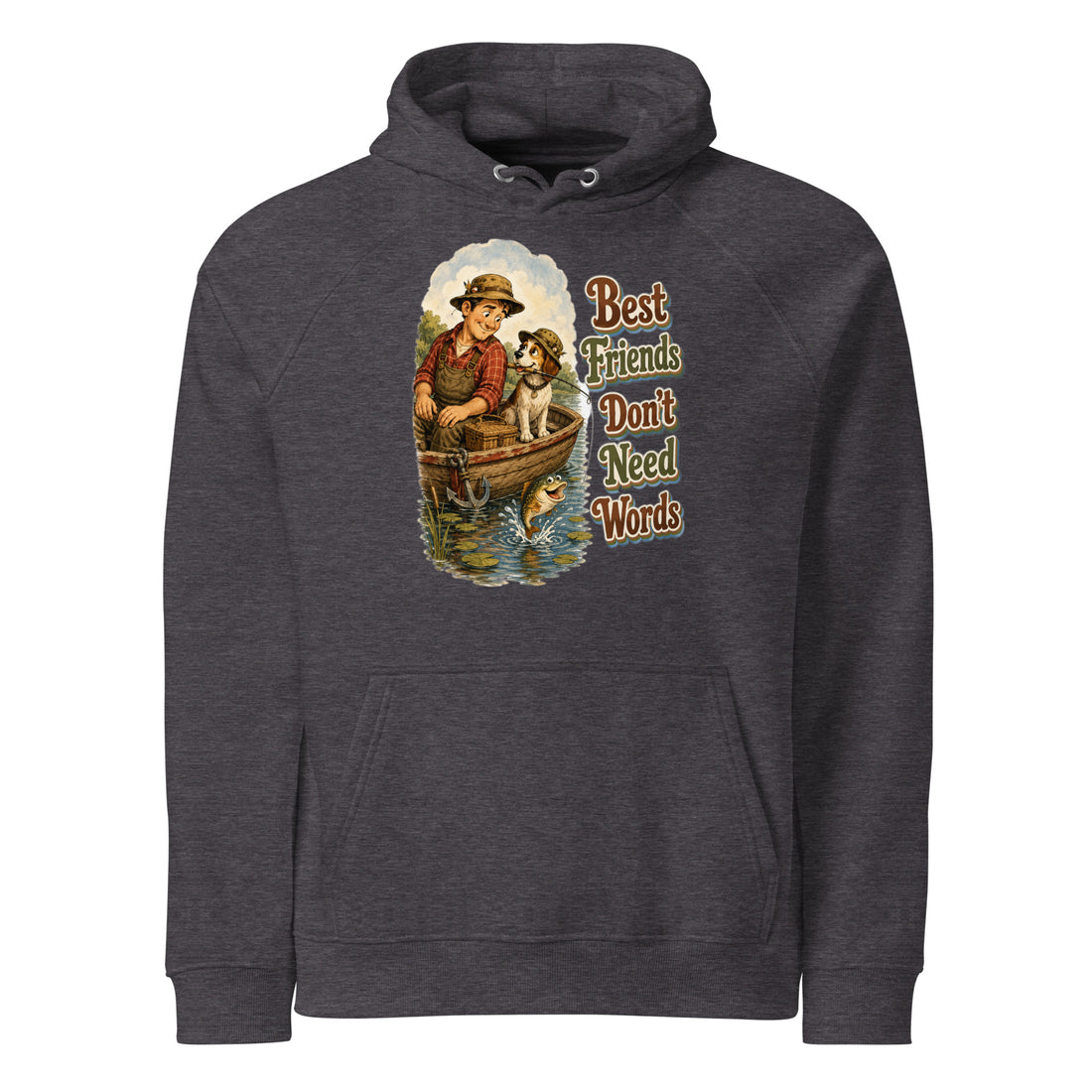 Fishing Lovers | Unisex Eco Raglan Hoodie — Best Friends Don't Need Words by printfluence