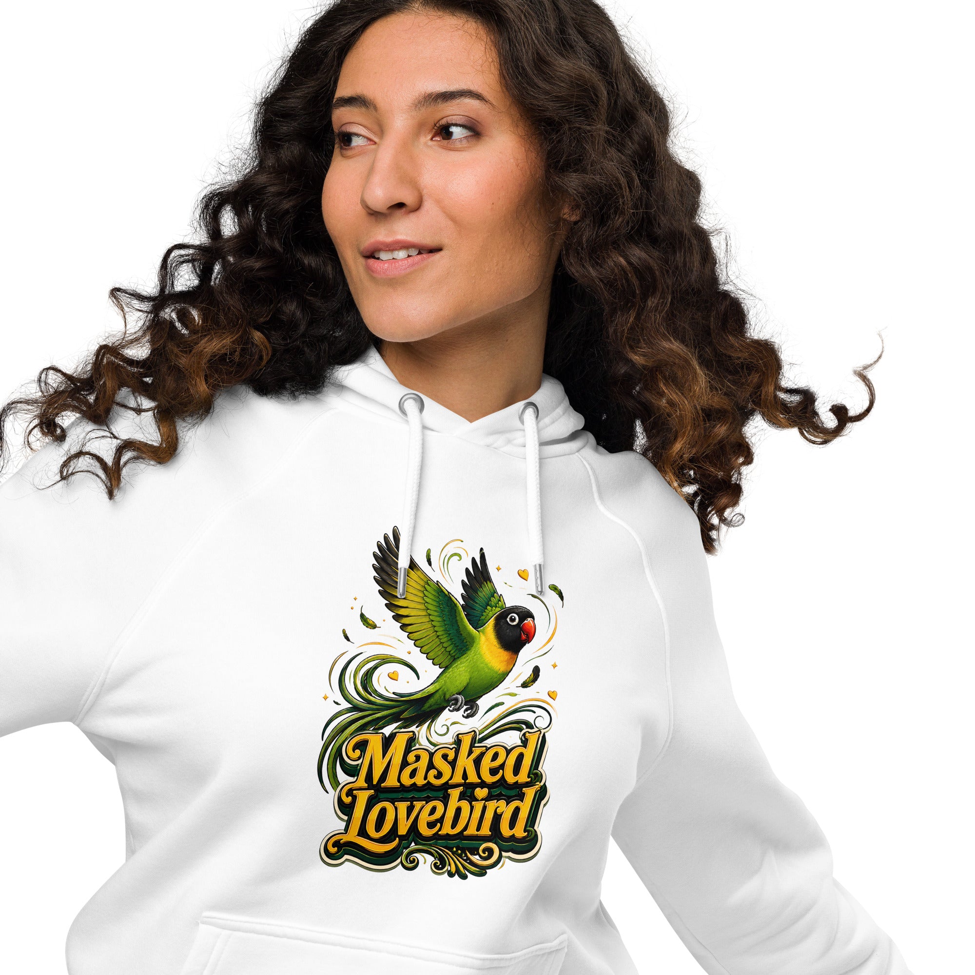 Unisex Eco Raglan Hoodie – Masked Lovebird Lovers Edition by printfluence.net