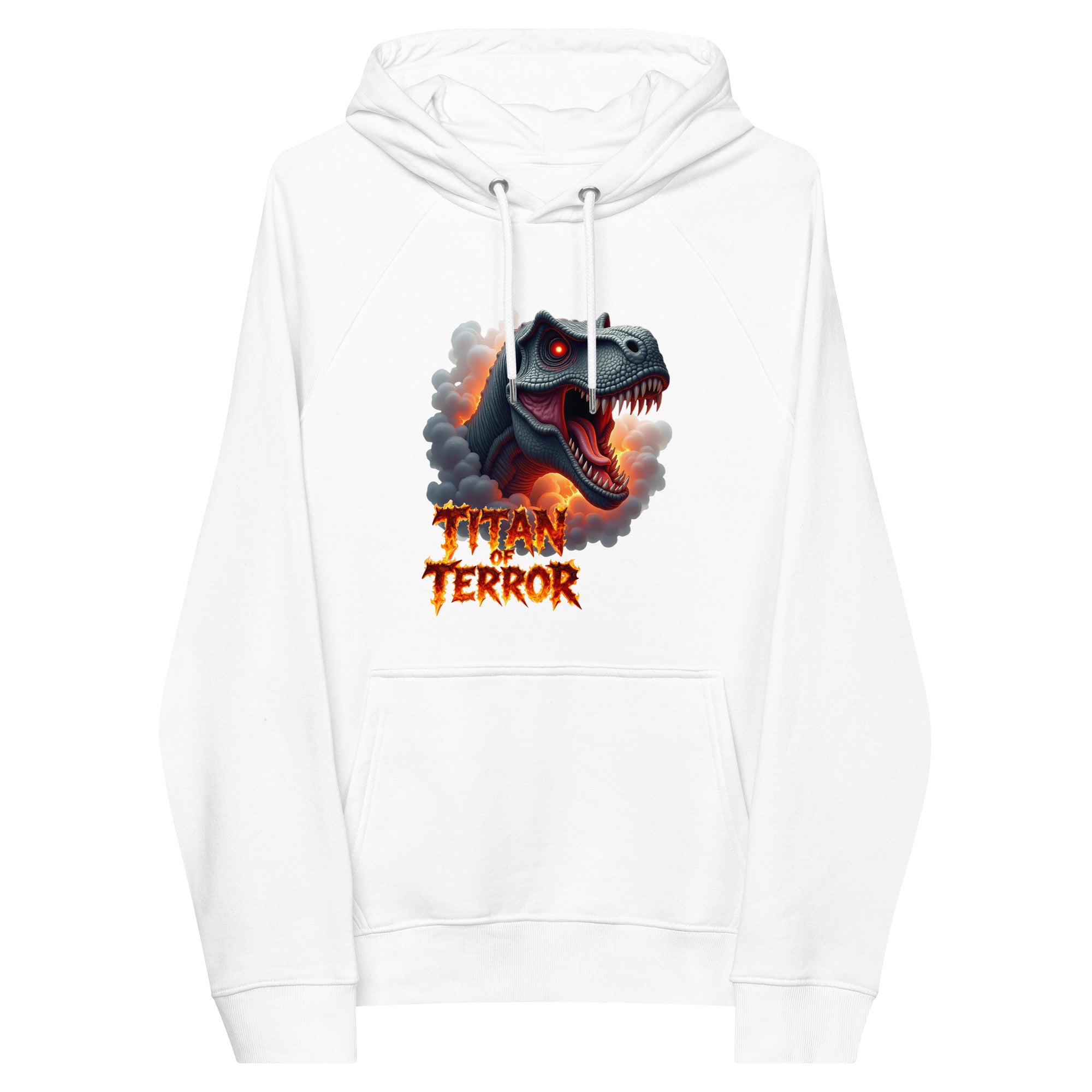 Unisex eco raglan hoodie - Titan of Terror Dino Eco Raglan Hoodie – Primal Power for Elite Dominators by printfluence.net
