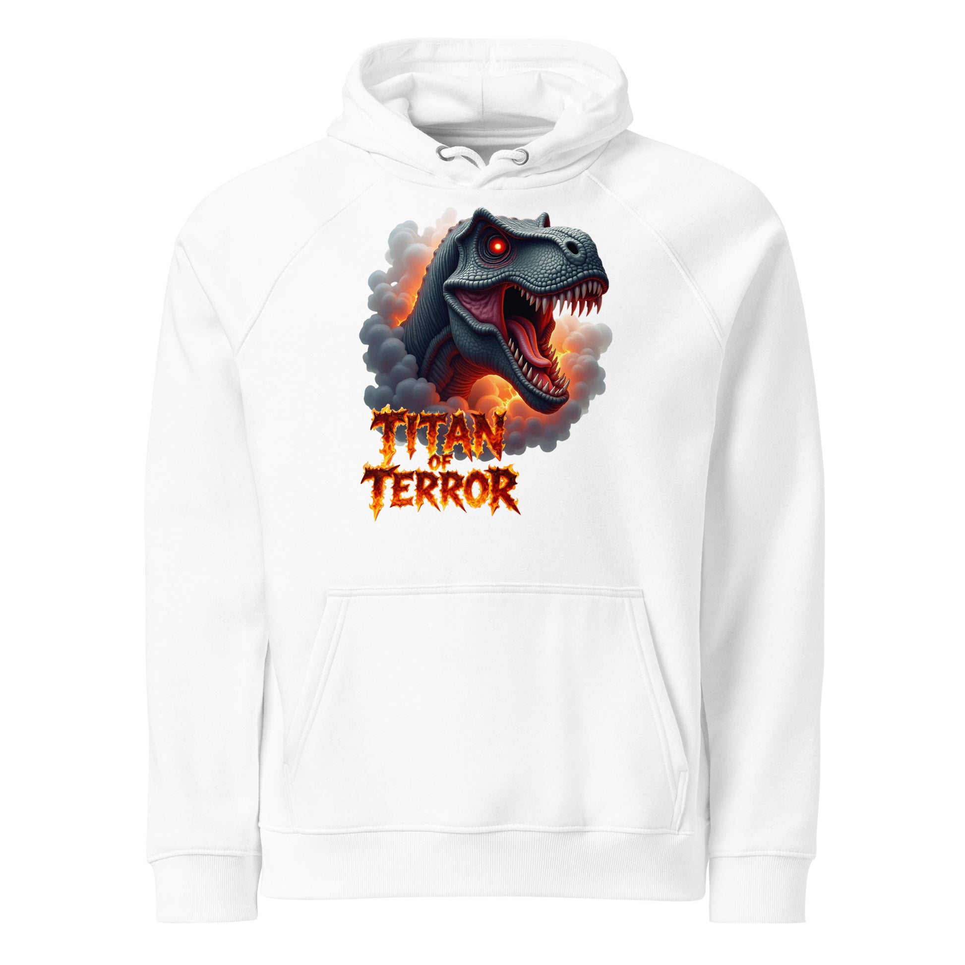 Unisex eco raglan hoodie - Titan of Terror Dino Eco Raglan Hoodie – Primal Power for Elite Dominators by printfluence.net