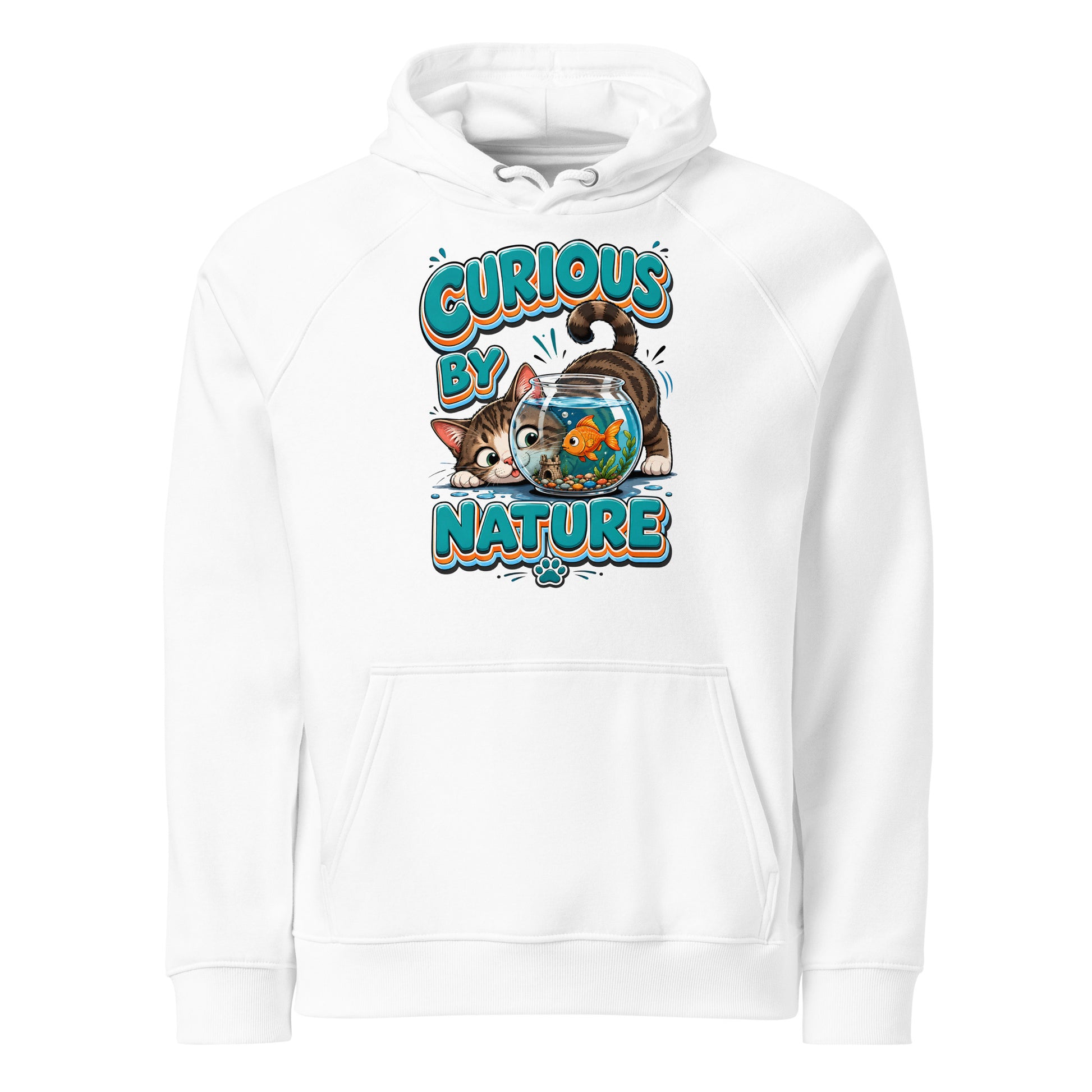 Elite Curious Cat - Premium Luxury Eco Raglan Hoodie for Cat Lovers by printfluence.net